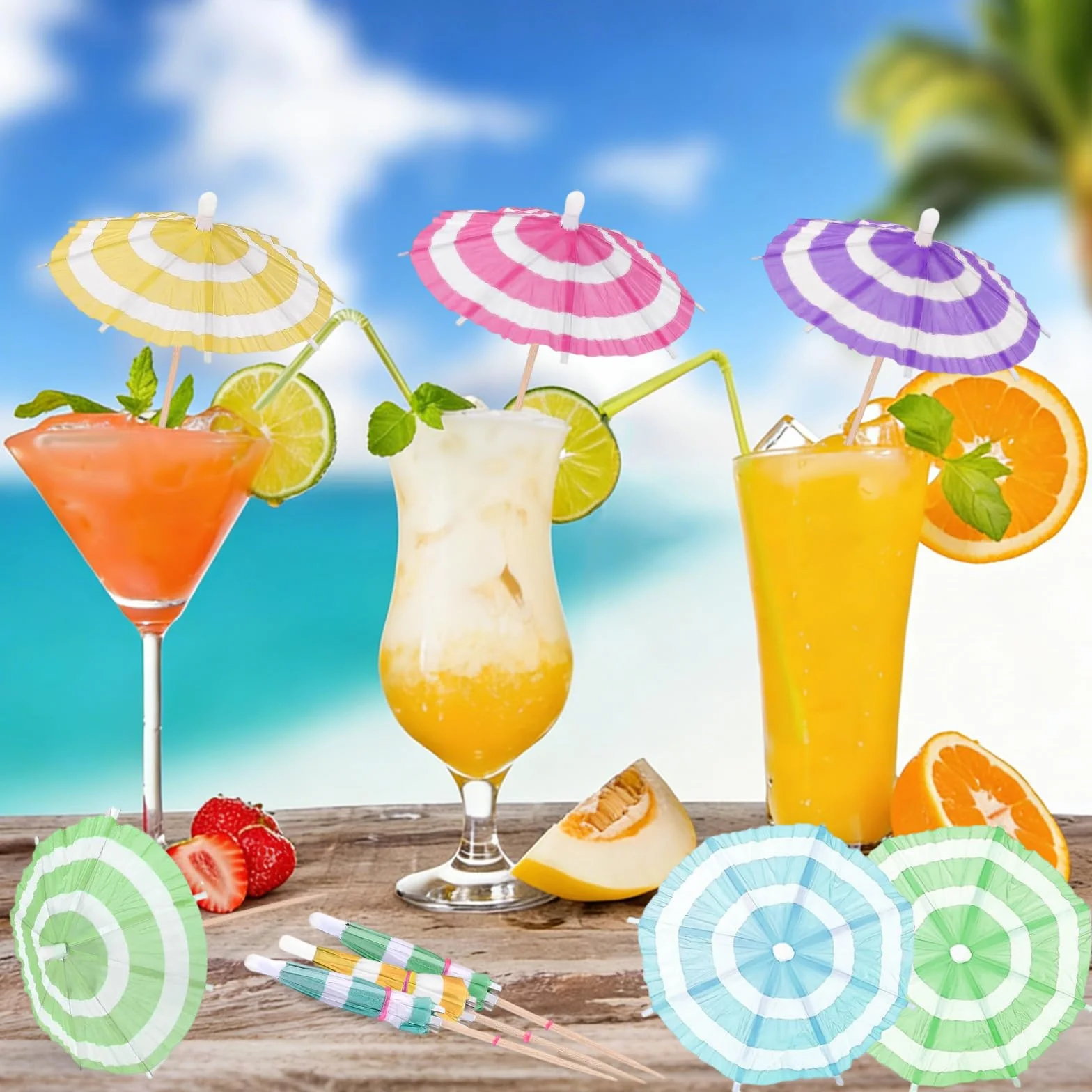 50 Piezas Paraguas de Cóctel, Decoración Mini Sombrillas para Fiesta Playa