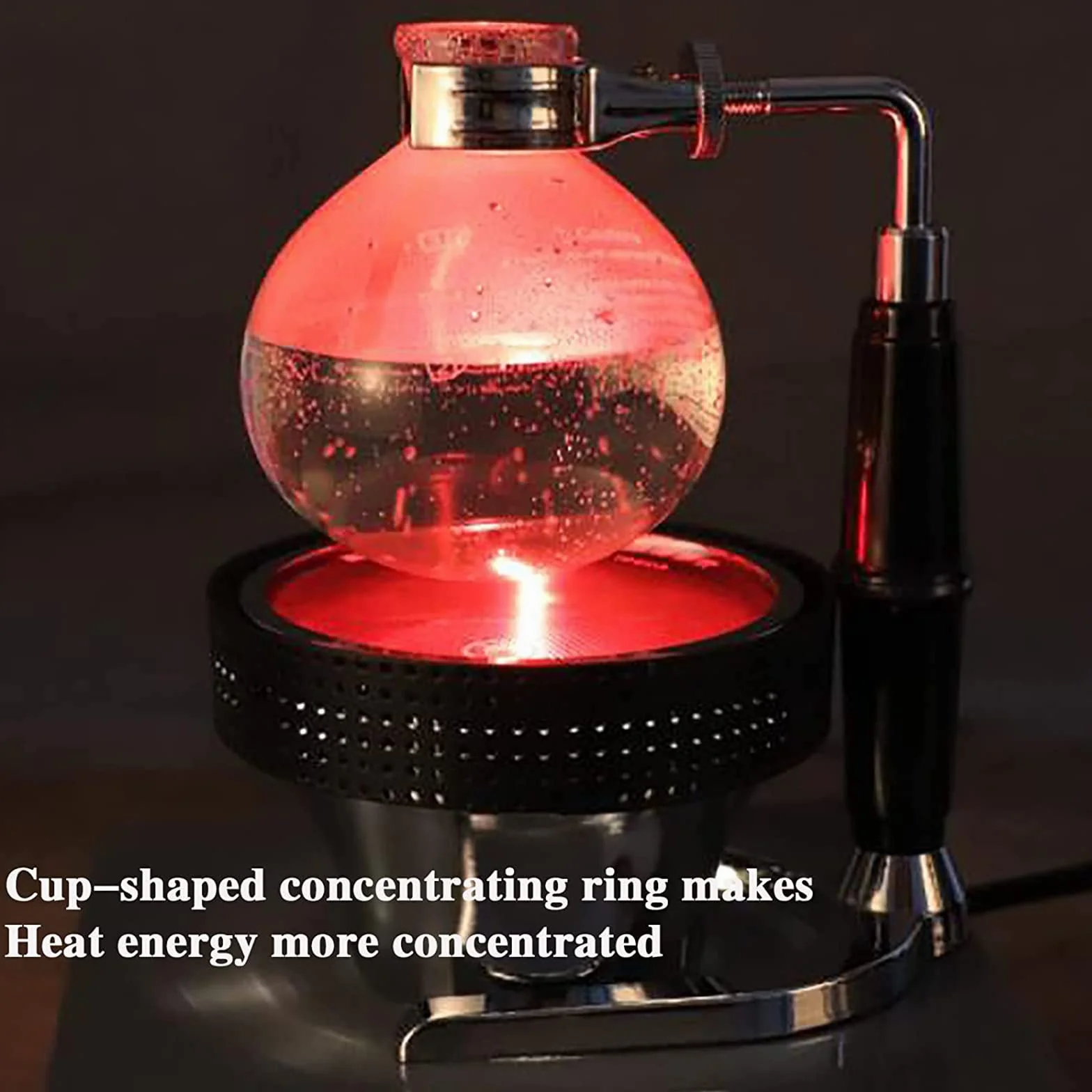 Cafetera sifón, quemador de café con sifón, estufa de calefacción de haz halógeno, pantalla digital LCD, interruptores giratorios de calor ajustable, sin llama abierta, control de temperatura y