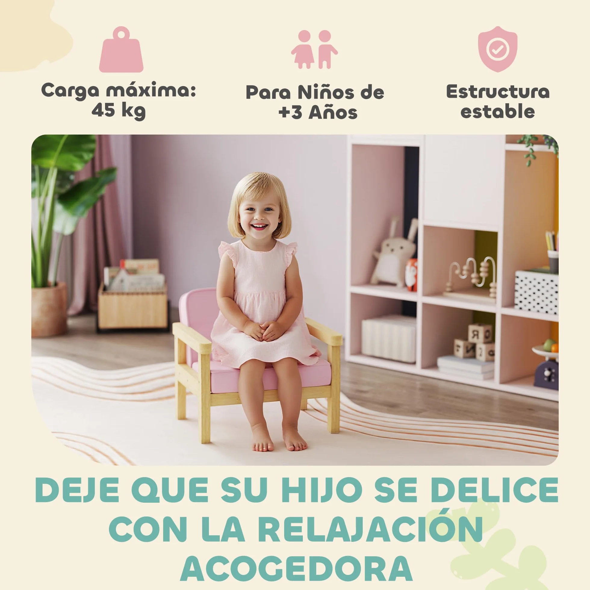 AIYAPLAY Sillón Infantil, Sofá para Niños de +3 Años, con Tejido Suave de Pana, Estructura de Madera, Asiento y Respaldo Acolchado, Reposabrazos, Carga 45 kg, 46,5x44x45 cm, Rosa