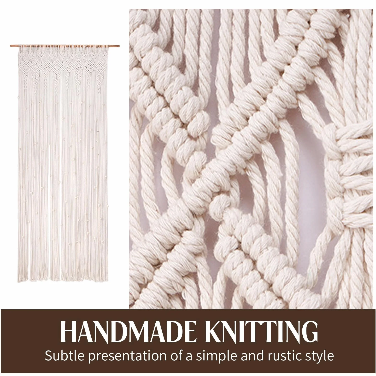 OUGPIU Cortina Bohemia de Macramé,90x200cm Cortina para Colgar en la Pared,Tapiz Puerta Ventana Divisor Armario Decoración Pared,Cortinas Tejidas a Mano Para Arco de Boda,Sala de Estar,Habitación