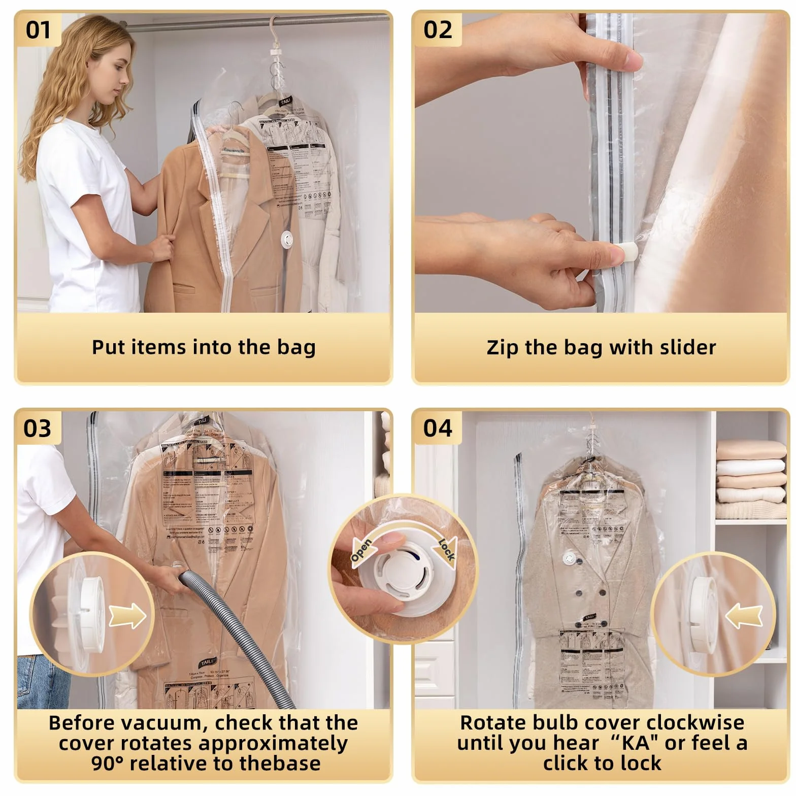 TAILI Bolsas de Almacenamiento al Vacío para Colgar, 4 Paquetes 105×70 cm, Organizar Armarios