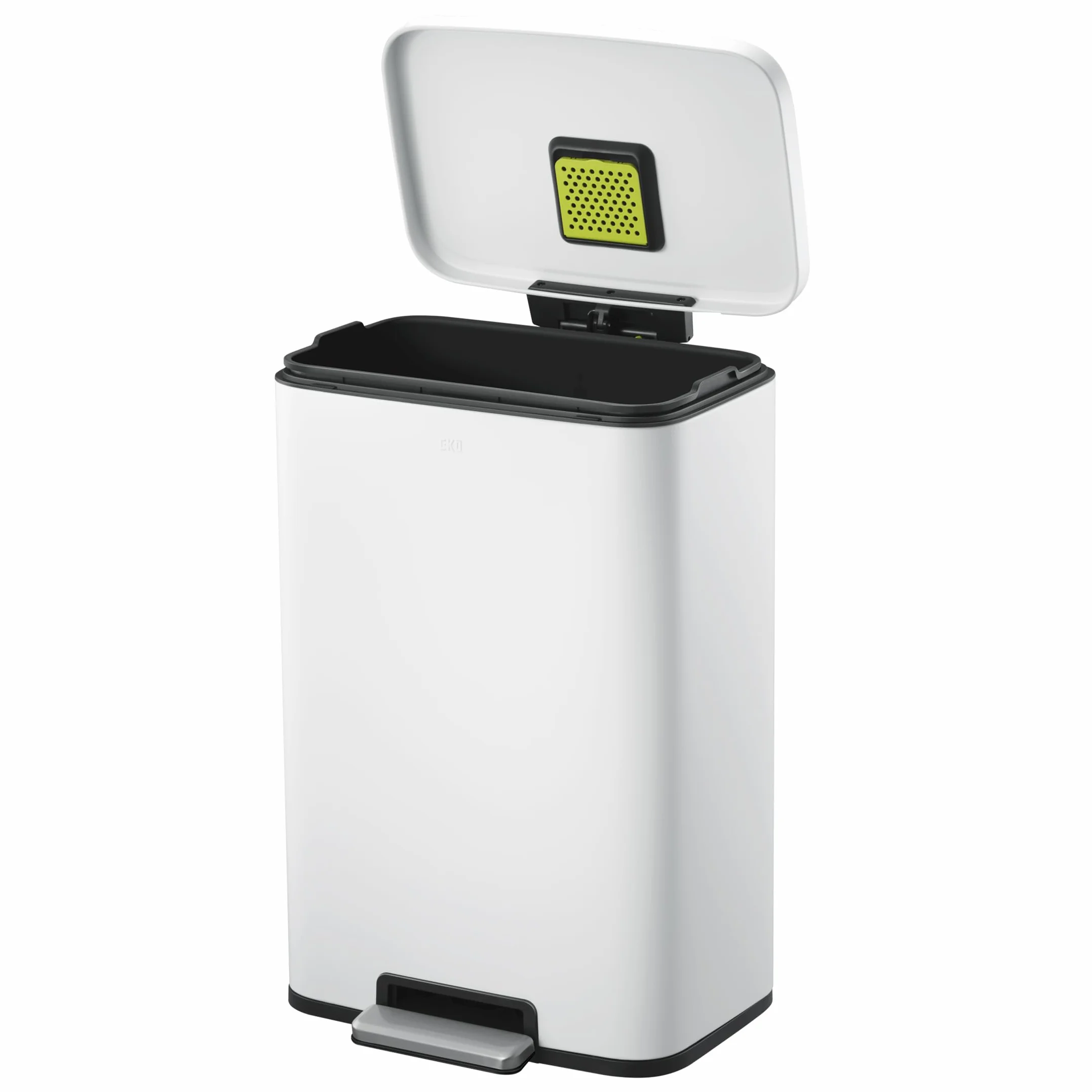 EKO Madison Cubo de Basura de Cocina de 50 l, con Pedal y Tapa con Cierre Suave, Acero Inoxidable Blanco Mate antihuellas, Cubo de Basura Moderno y Resistente, Grande