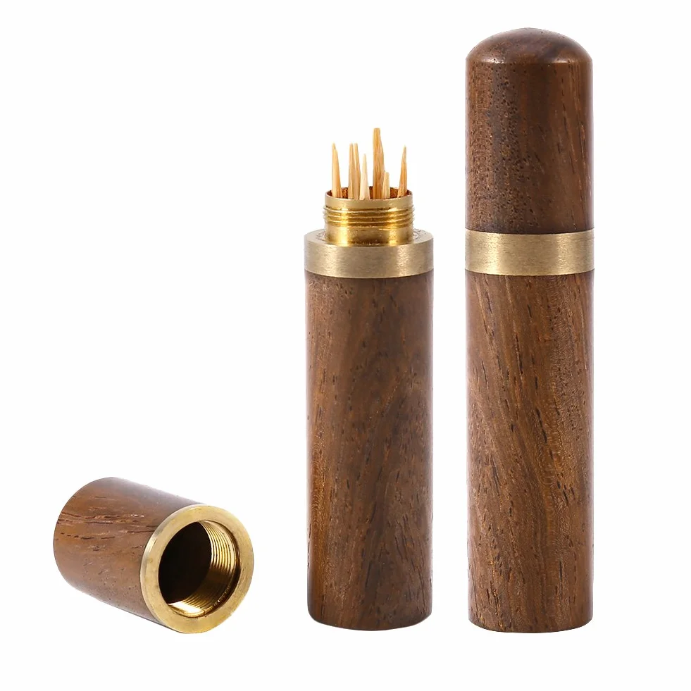 Mondadientes dispensador de madera portátil elegante palillero Tooth Pick Holder Caja