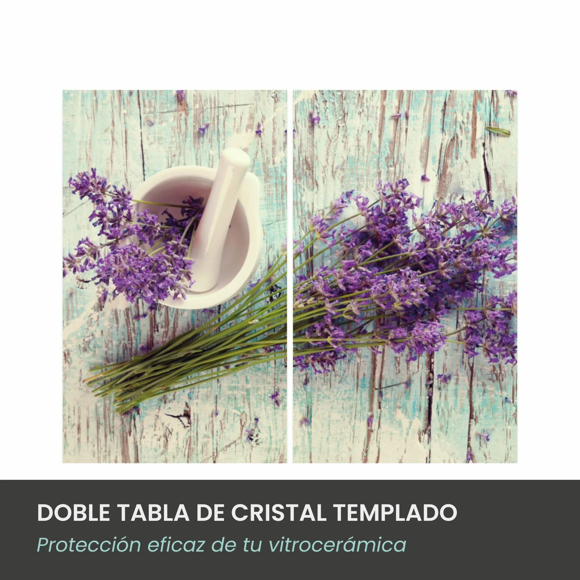 Jocca - Salvaencimeras Cristal Templado, Protector Vitrocerámica Cocina, Tabla de Cortar Vidrio, Cubre Encimera, Resistente al Calor y Arañazos, Diseño Lavanda, 2 unidades 30x52 cm