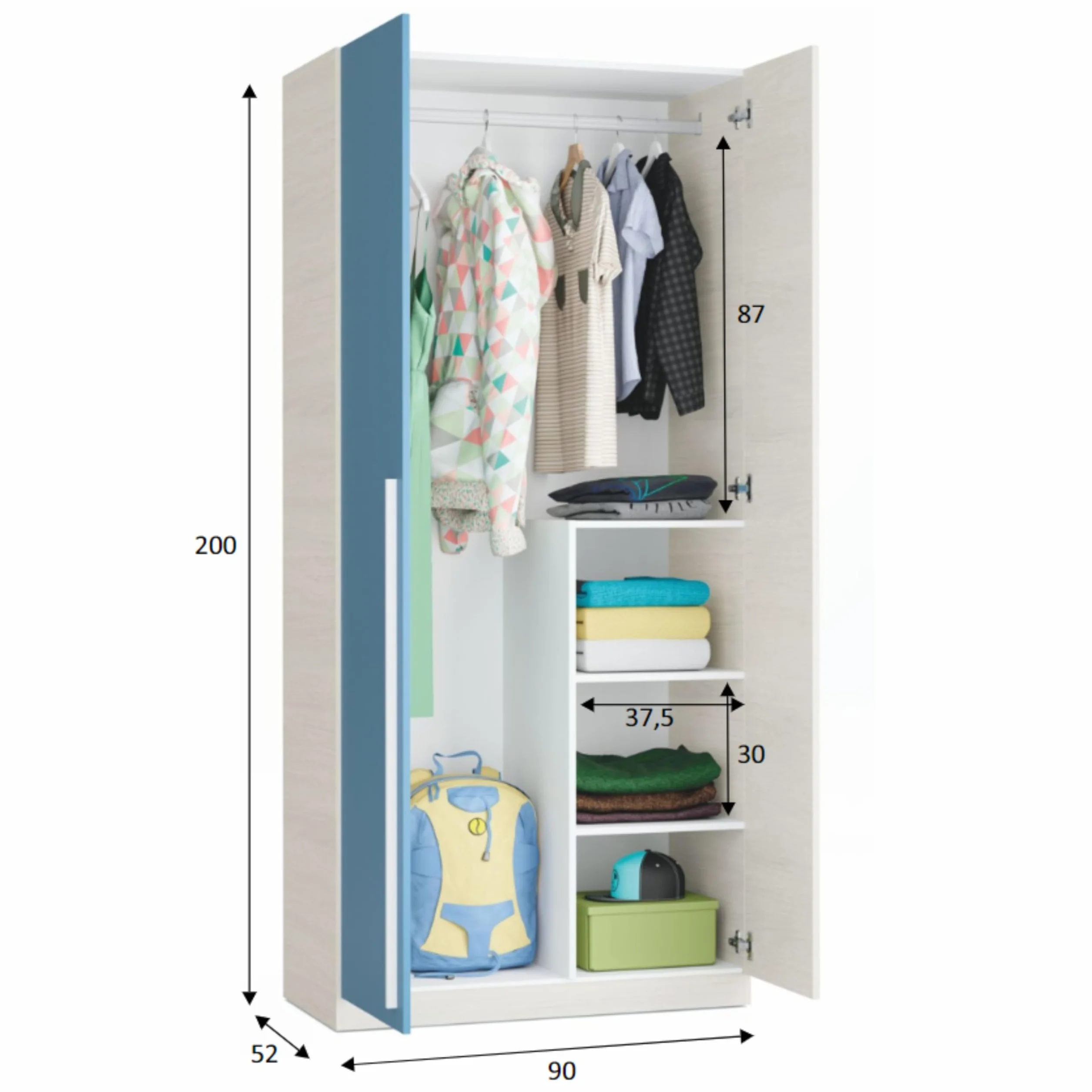 Miroytengo Pack habitación Juvenil con Cama Nido Estante de Pared, Armario y SOMIERES INCLUIDOS Color Blanco y Azul