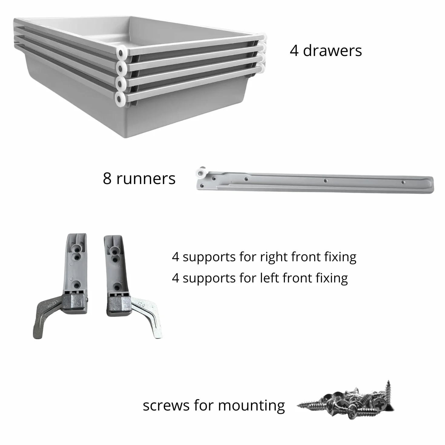 Paquete de 4 cajones en kit. ABS – Lavable 100% – Multiusos (L. 400 mm x P. 480 mm)