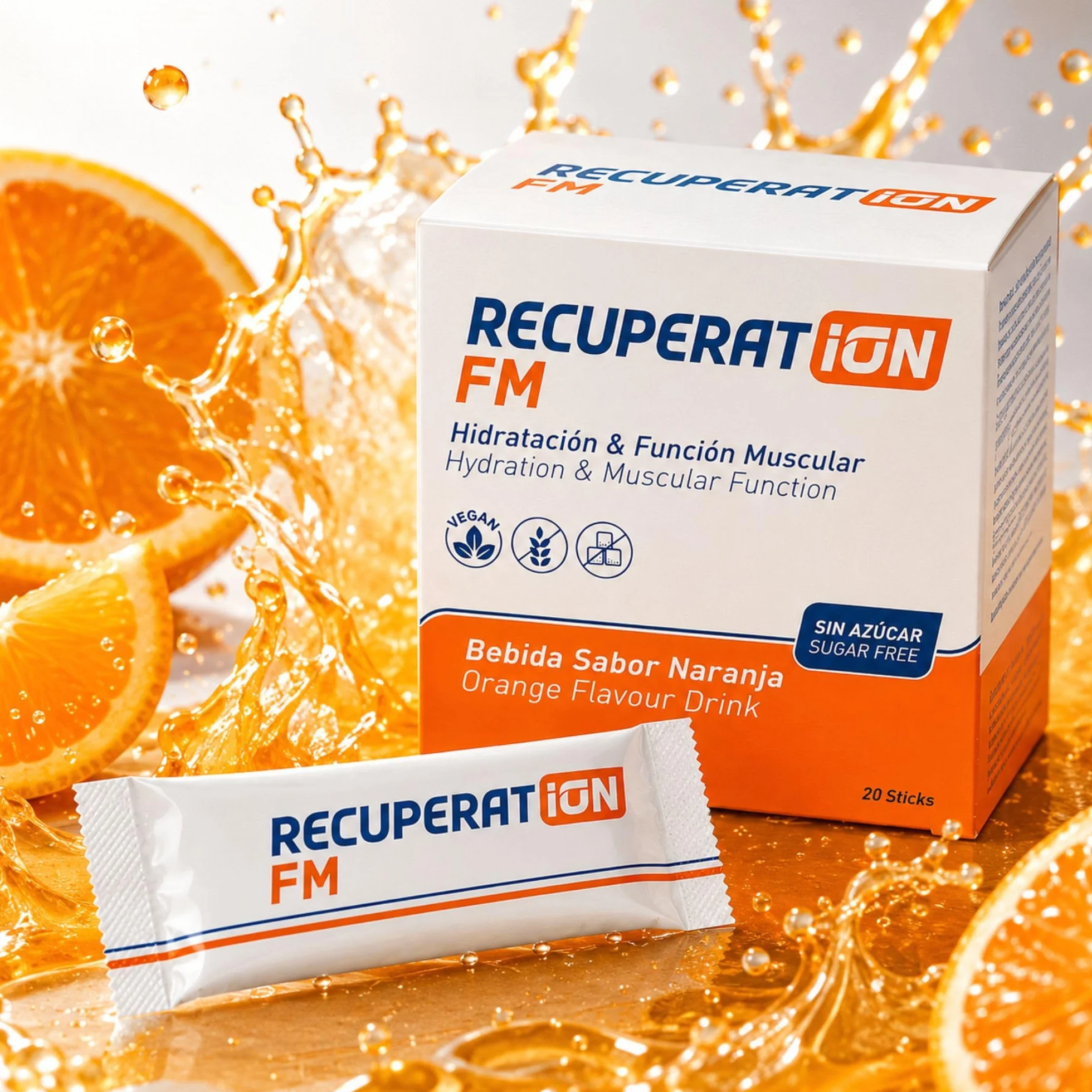 Bebida Hipotónica Sin Azúcar con Electrolitos Sales Minerales Magnesio Sabor Naranja Sin Gluten Ni Lactosa Pack 20 Sobres RECUPERATION