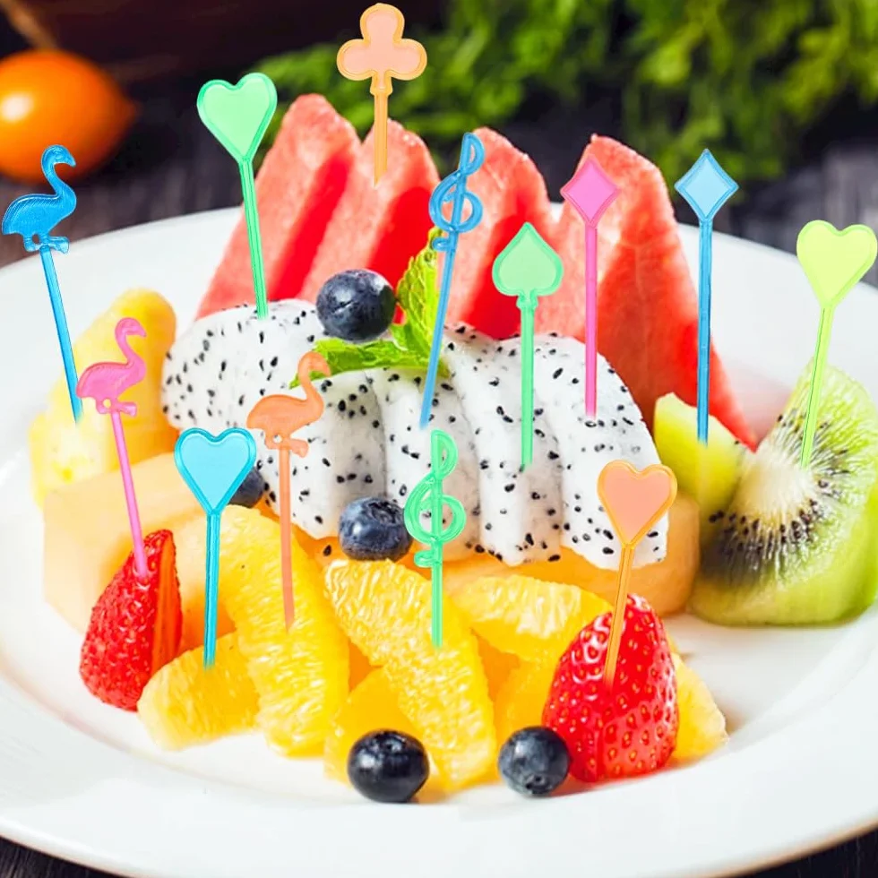 Palillos para Aperitivos de Plástico Multicolor 200 Piezas para Brochetas, Frutas y Tortas