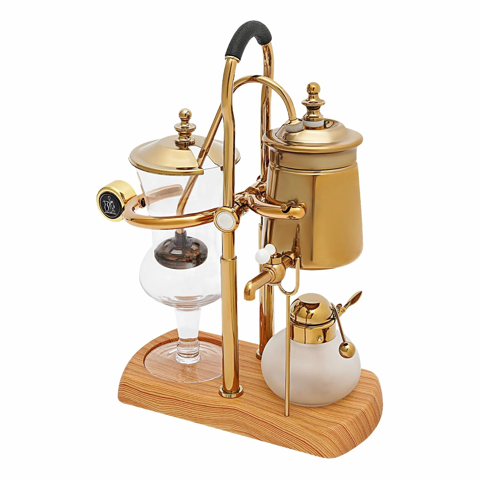 Sifón cafetera al vacío Sifón Belga Cafetera Set elegante doble acanalado Fulcrum con mango en T, negro egipcio y oro