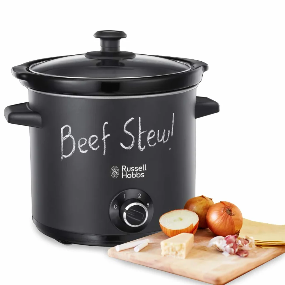 Russell Hobbs Olla de Cocción Lenta Chalkboard - Capacidad 3,5 L, 4 Raciones, 3 Temperaturas, Cazuela de Cerámica, Fácil Limpieza, Tapa Cristal, Cuerpo con Revestimiento de Pizarra, Negro - 24180-56