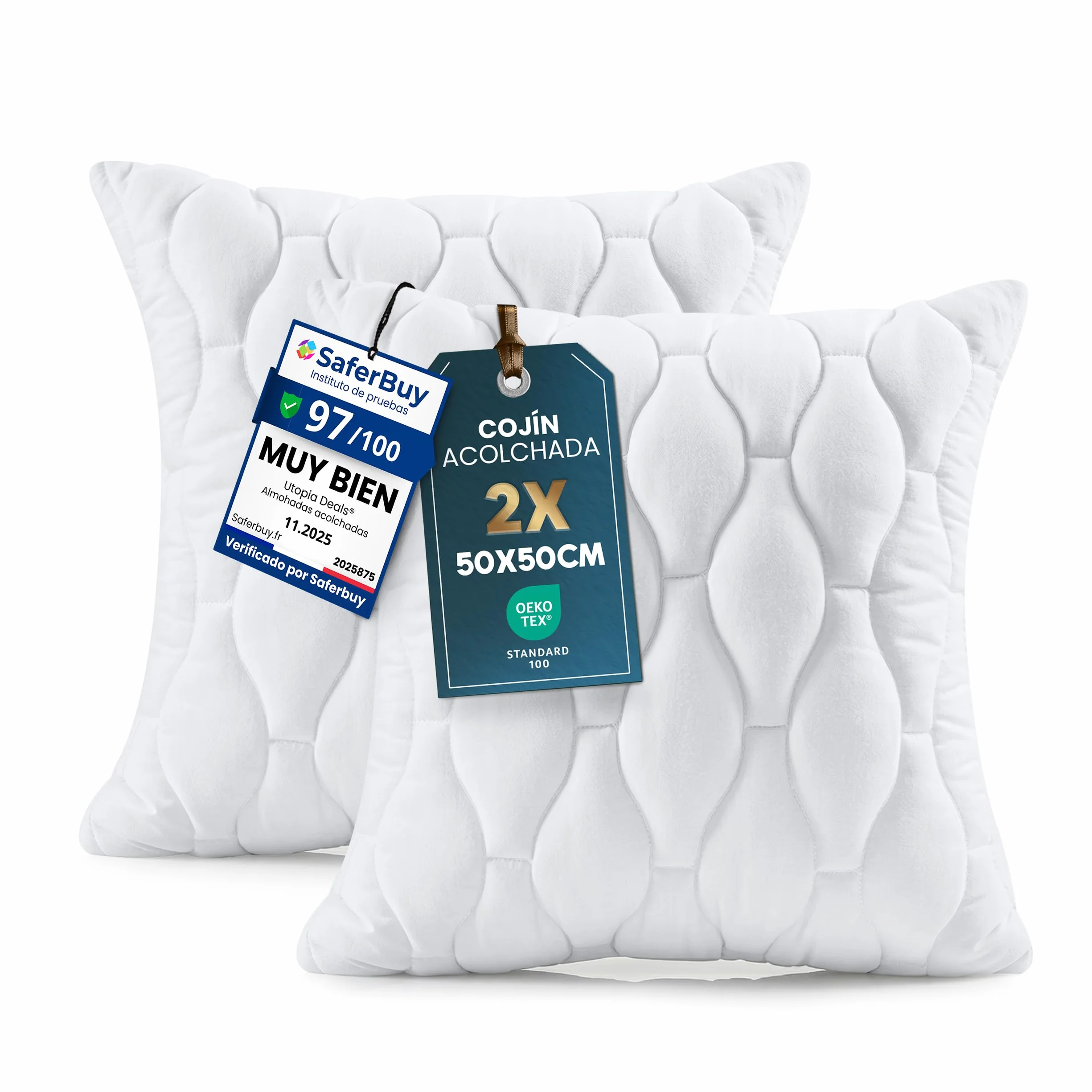 Utopia Bedding Relleno de Cojín Acolchada 50 x 50 cm 2 Unidades Almohadas de Sofá Blanco