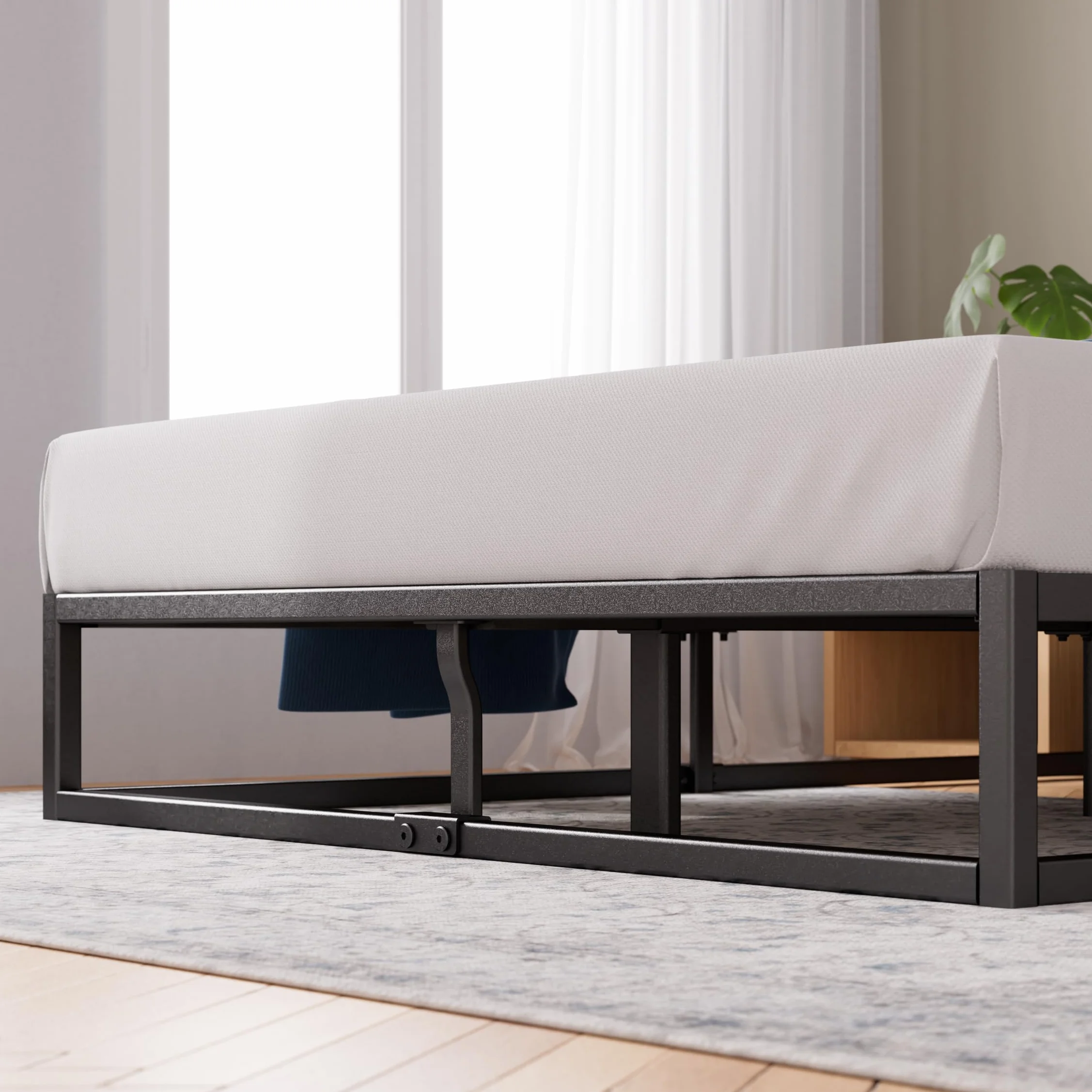 Zinus Joseph Somier 135x190 cm - Altura 25 cm - Base Cama Matrimonio en Acero - Láminas de Madera - Montaje Fácil- Espacio de Almacenamiento - Negro