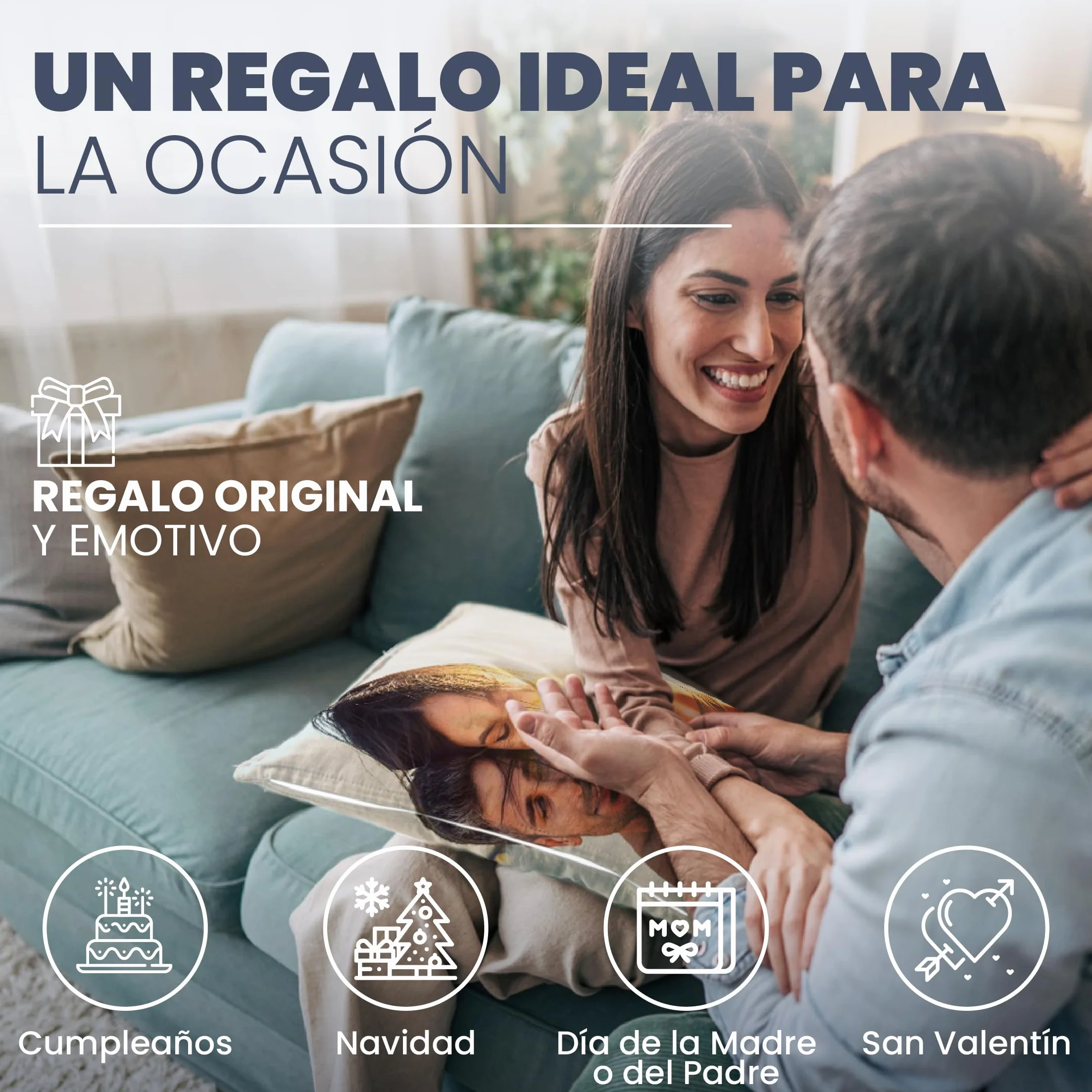 Cojín Personalizado con Foto y Texto 30x30cm Relleno Incluido Regalos Originales