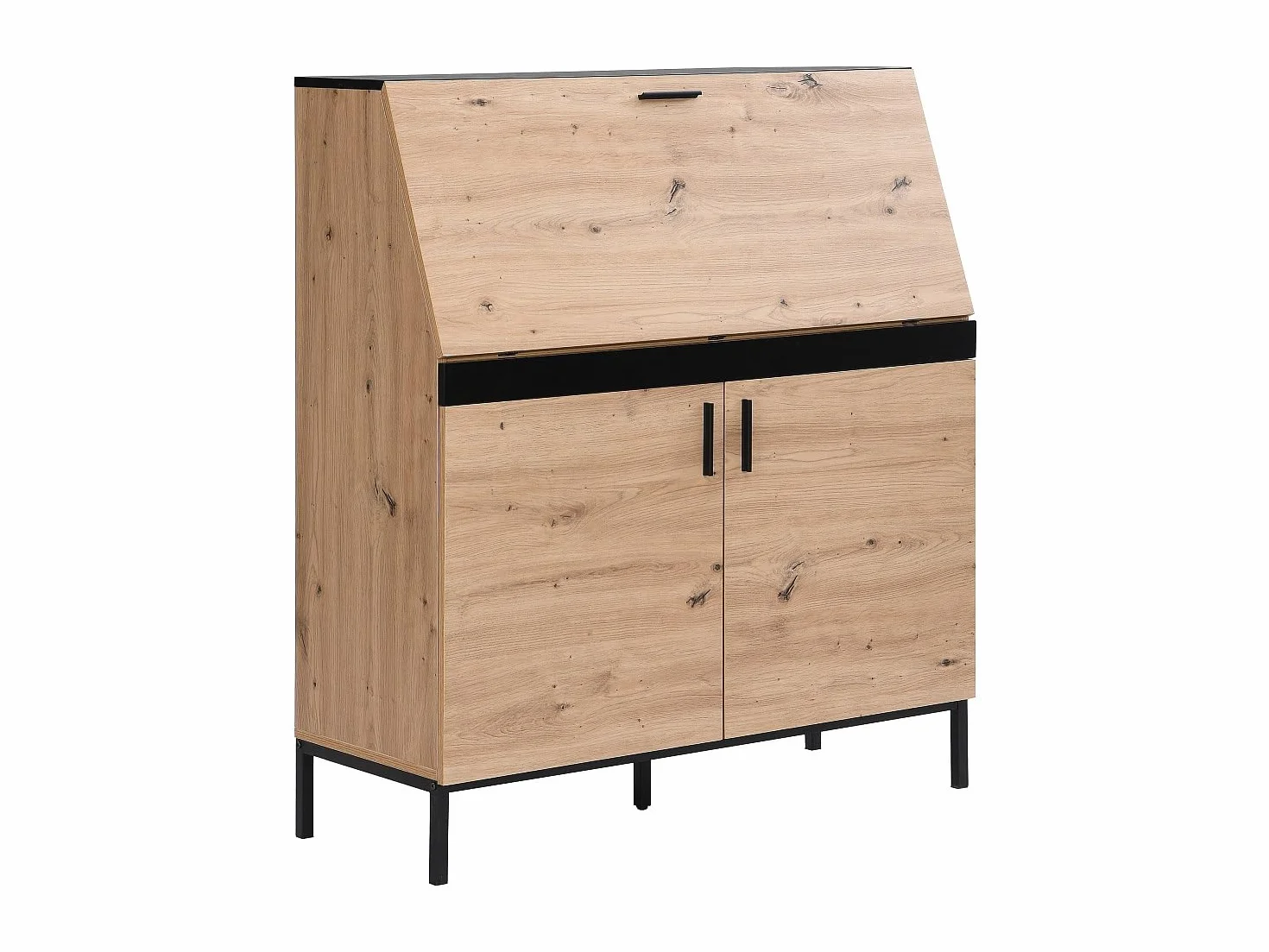 Vente-unique Secretario con 2 Puertas - MDF - Natural y Negro - MALEDA