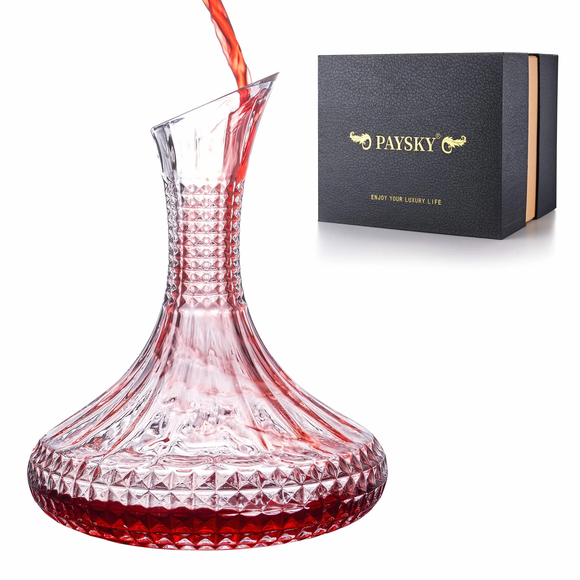 Decantador de vino grueso con caja de regalo, decantador de cristal grabado, regalo elegante y obras de arte, botella completa de 55 onzas