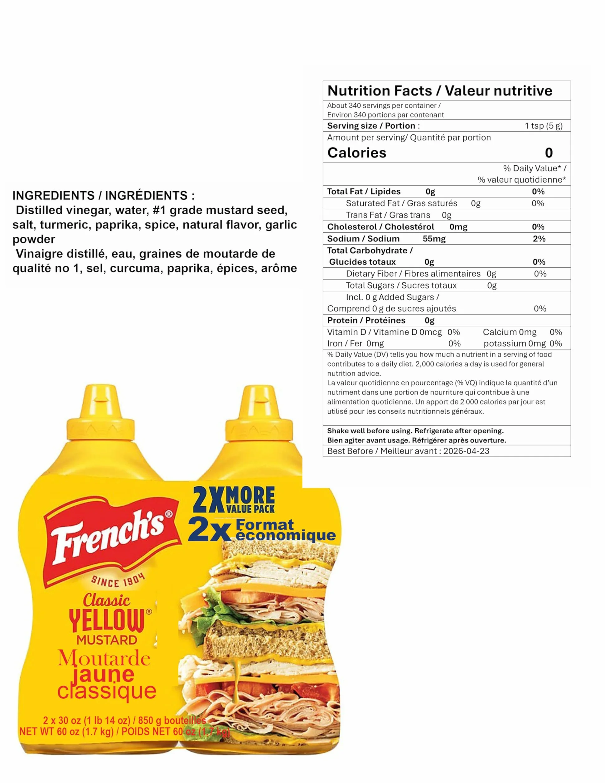 French's Classic Yellow Mustard 30 oz Pack of 2