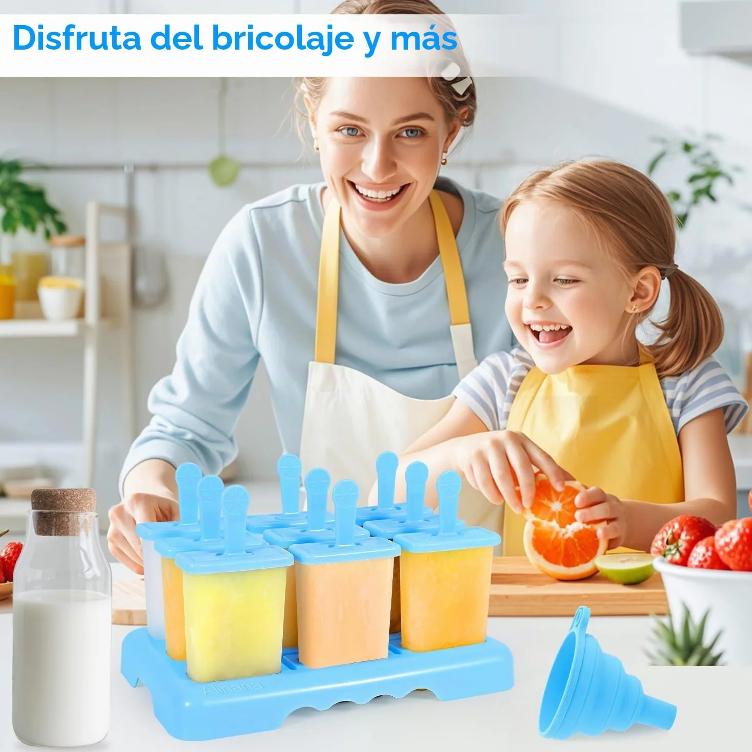 Moldes para Helados 9 Cavidades Reutilizable sin BPA, DIY Molde Helado con Palo, Cepillo y Embudo