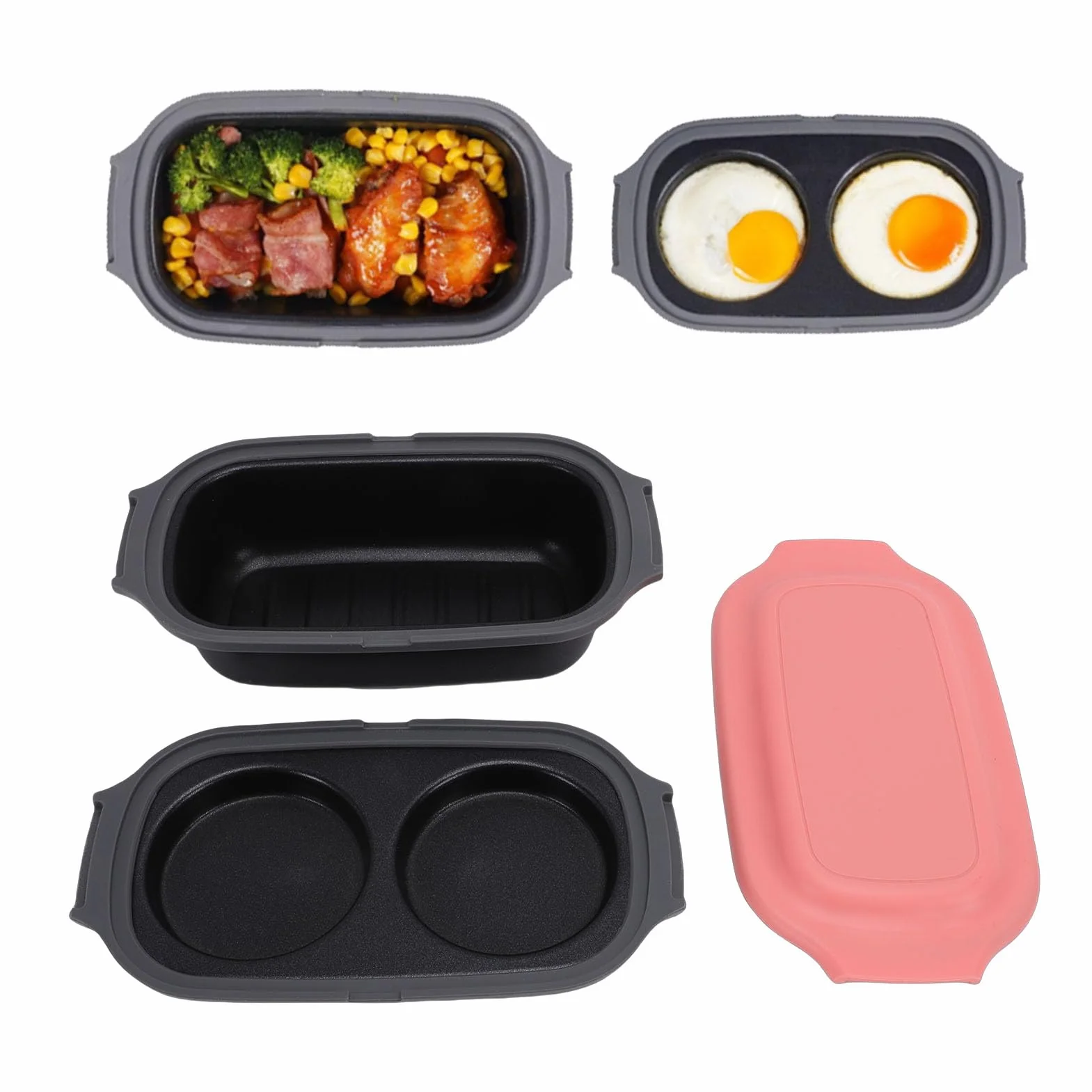 Asixxsix Olla para Huevos para Microondas y Sartén para Parrilla para Microondas, Utensilios de Cocina Multiusos para con Tapa, para Asar, Freír, Dorar Carne, Tocino, para