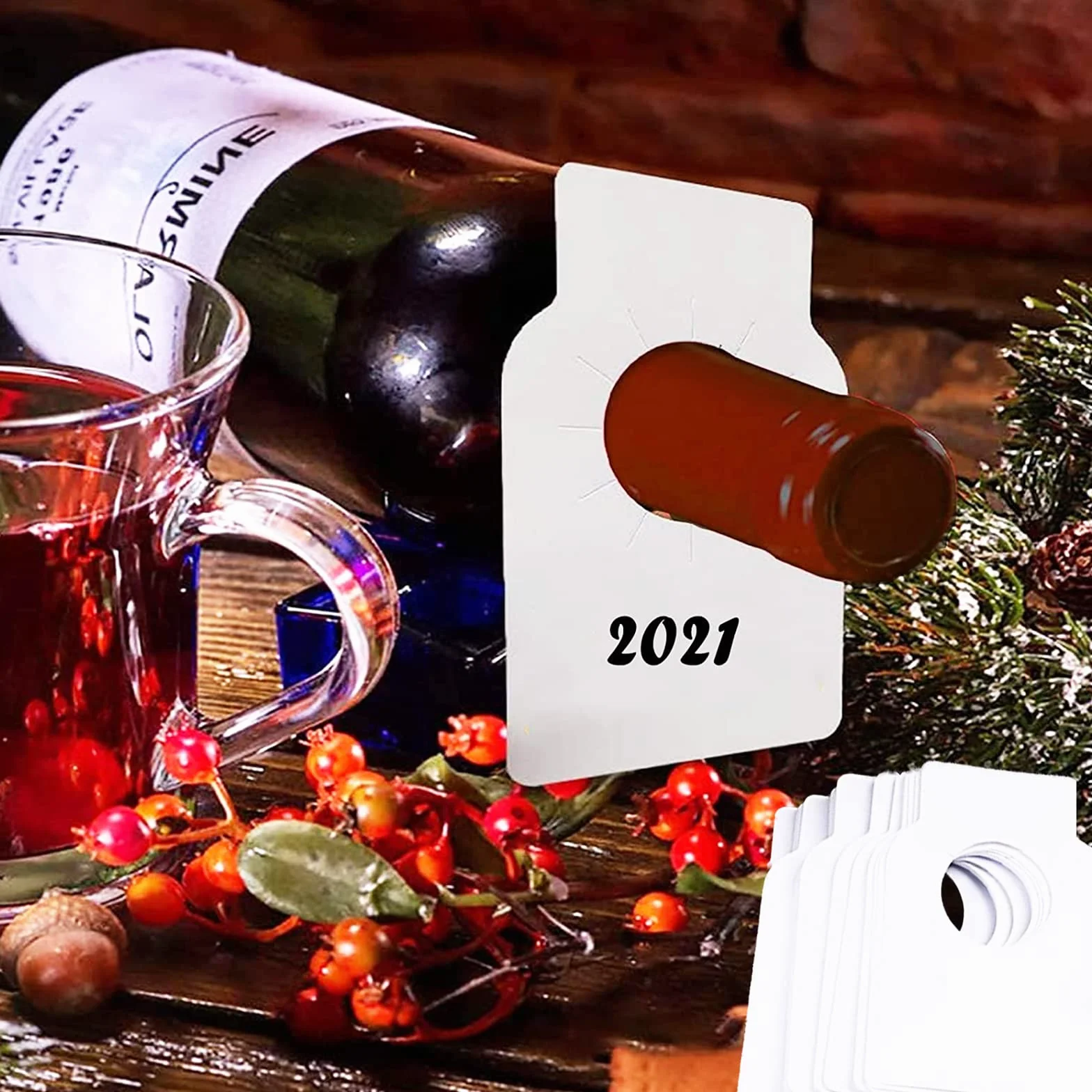 200Pcs Etiquetas para Botellas de Vino, Plástico, Blancas, para Champán y Bebida