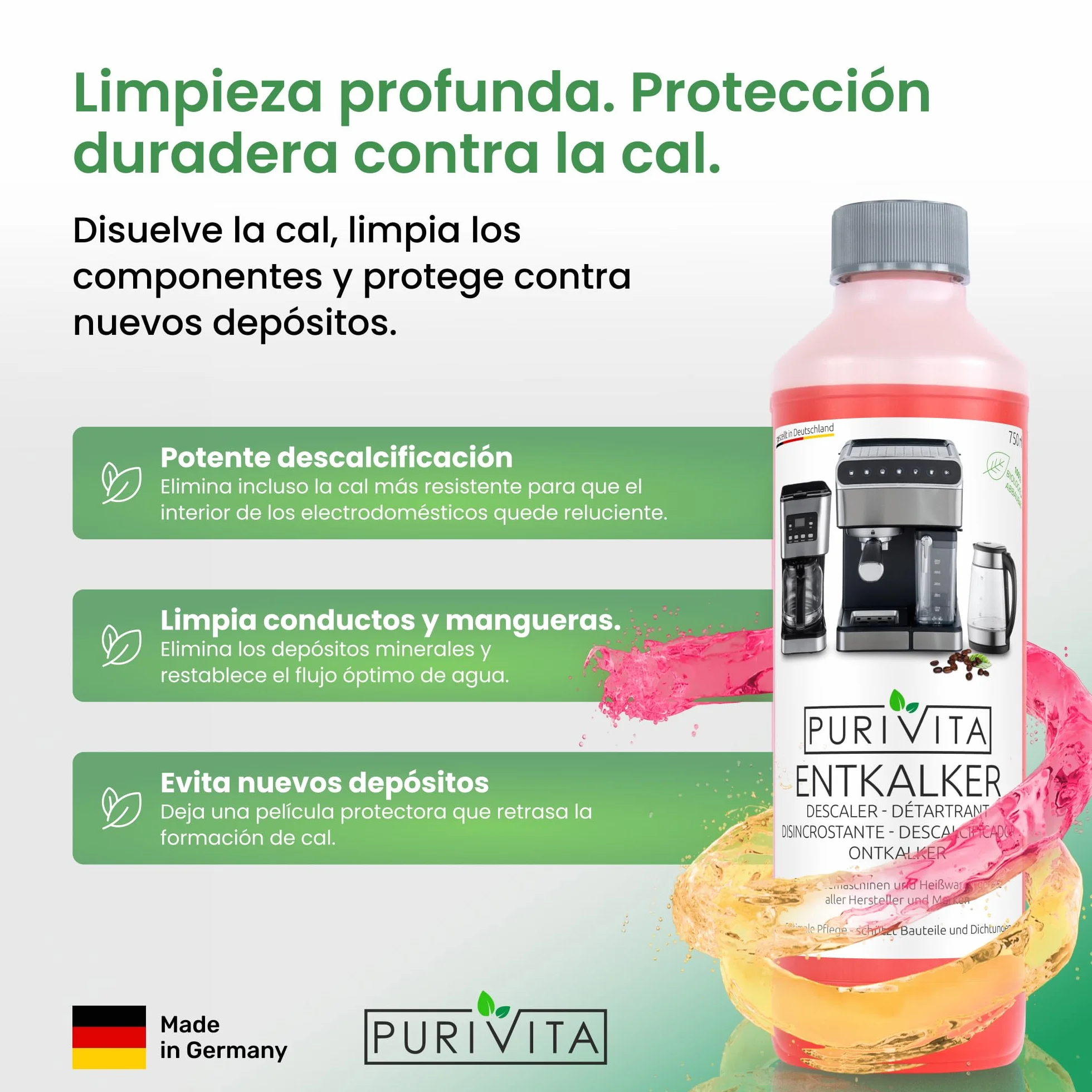 PURIVITA® Universal Descalcificador Máquinas de Café 500 ml Anticalcário Limpa Cafeteiras