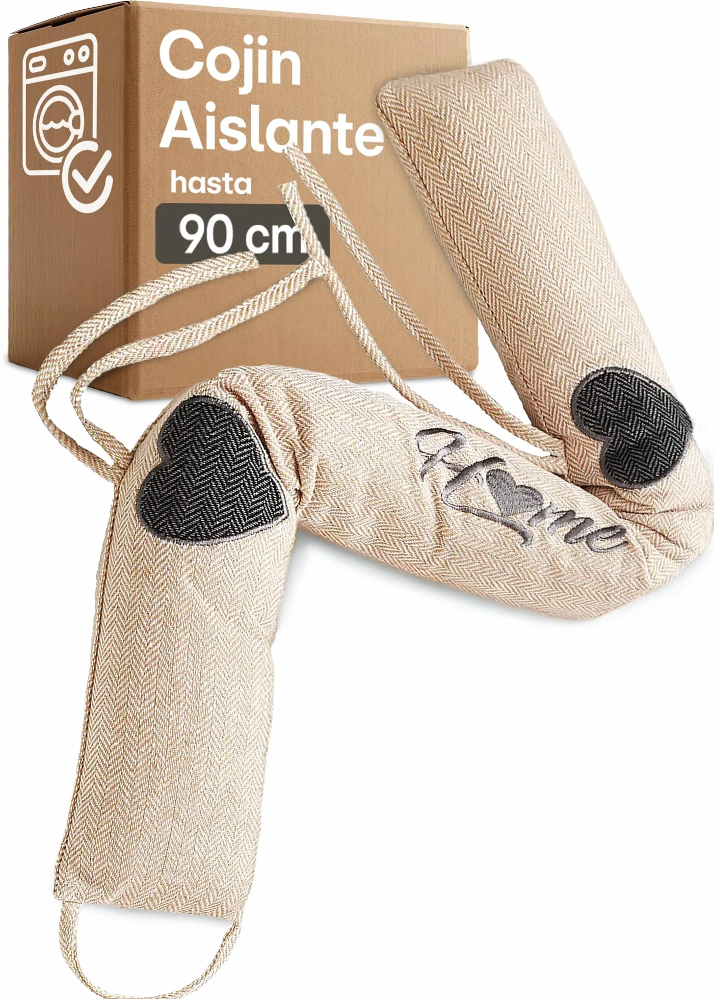 Praknu Burlete Protector contra Frío y Viento 90 cm Lavable Extra Pesado para Puertas y Ventanas Beige