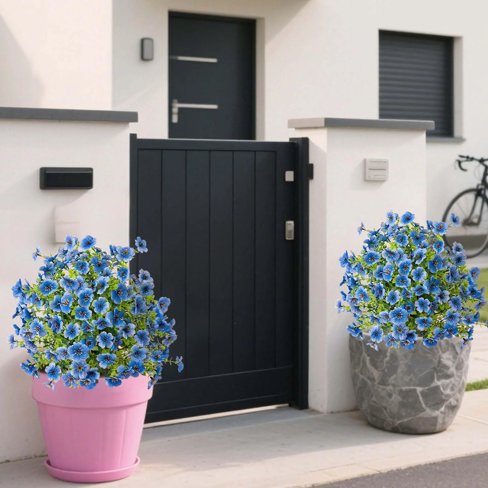 Árbol de topiario artificial con estaca, 2 unidades, 58 cm, bolas de flores artificiales, resistentes a los rayos UV y a la intemperie, bolas de imitación para jardín, porche, balcón, multicolor (c)