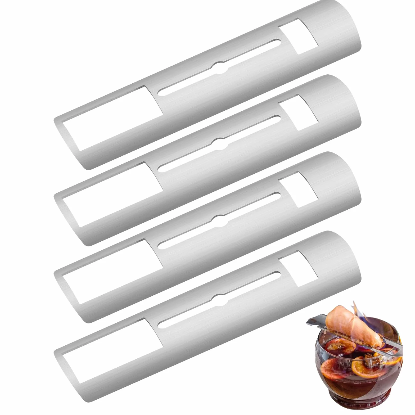 Juego de 4 pinzas para azúcar para Feuerzangenbowle mini pinzas para fuego de acero inoxidable 3,5 x 14 cm para vino caliente, mini panes de azúcar, azúcar y ron