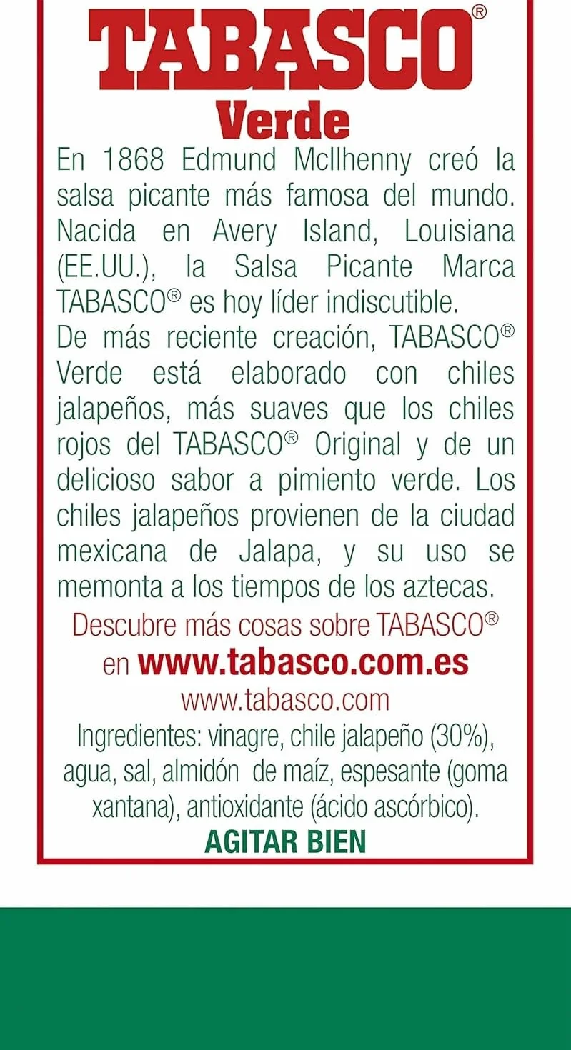 Tabasco Salsa Roja sabor suave 256 ml
