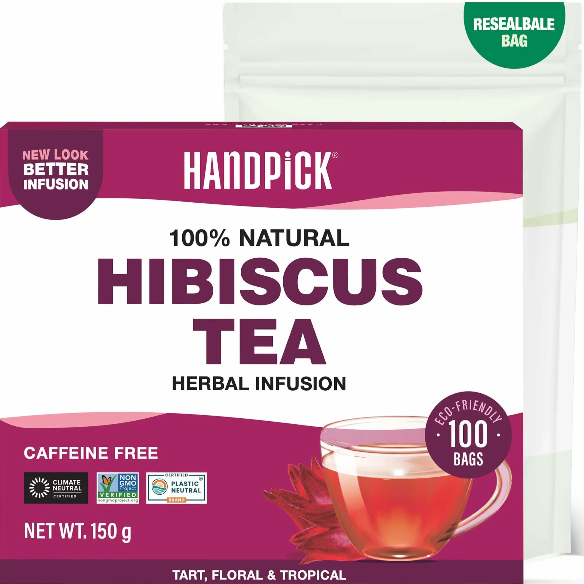 Té de Hibisco en Bolsitas Ecológicas 100 Bolsitas Redondas Sin Cafeína Hibisco Puro