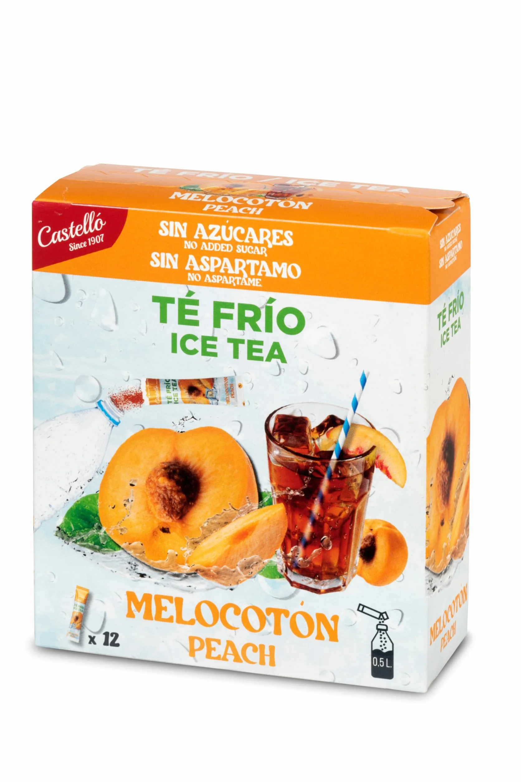 Castello Té Frío Zero Instantáneo Melocotón 12 Sobres 0 Calorías 0 Azúcar