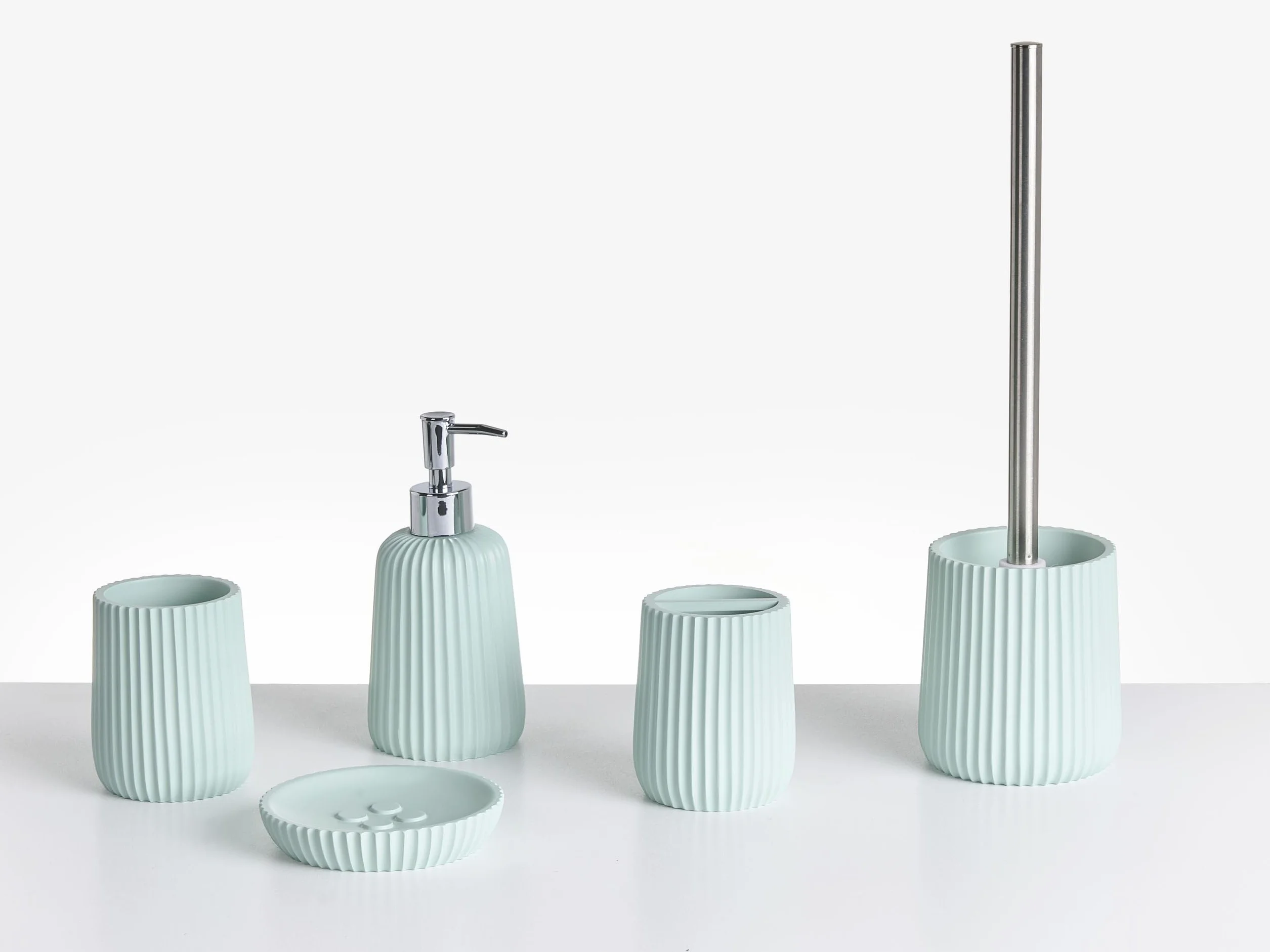 Conjunto de 5 Accesorios de baño jabonera dispensador de jabón escobilla de Inodoro Vaso Soporte para cepillos de Dientes Verde Menta Pozuzo
