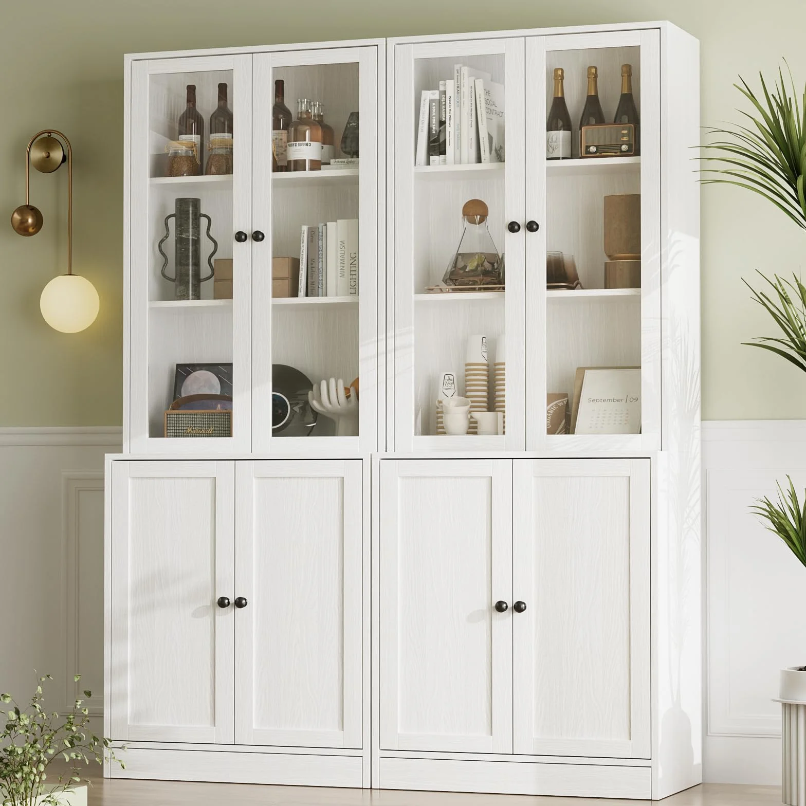 VOWNER Grande Mueble de TV para Televisores de hasta 70 Pulgadas, 280 x 180,3 x 40 cm, Mesa de TV, Módulo TV, Mueble de Salón Moderno con Cajones y Puertas de Cristal, 2A+2D (Blanco)