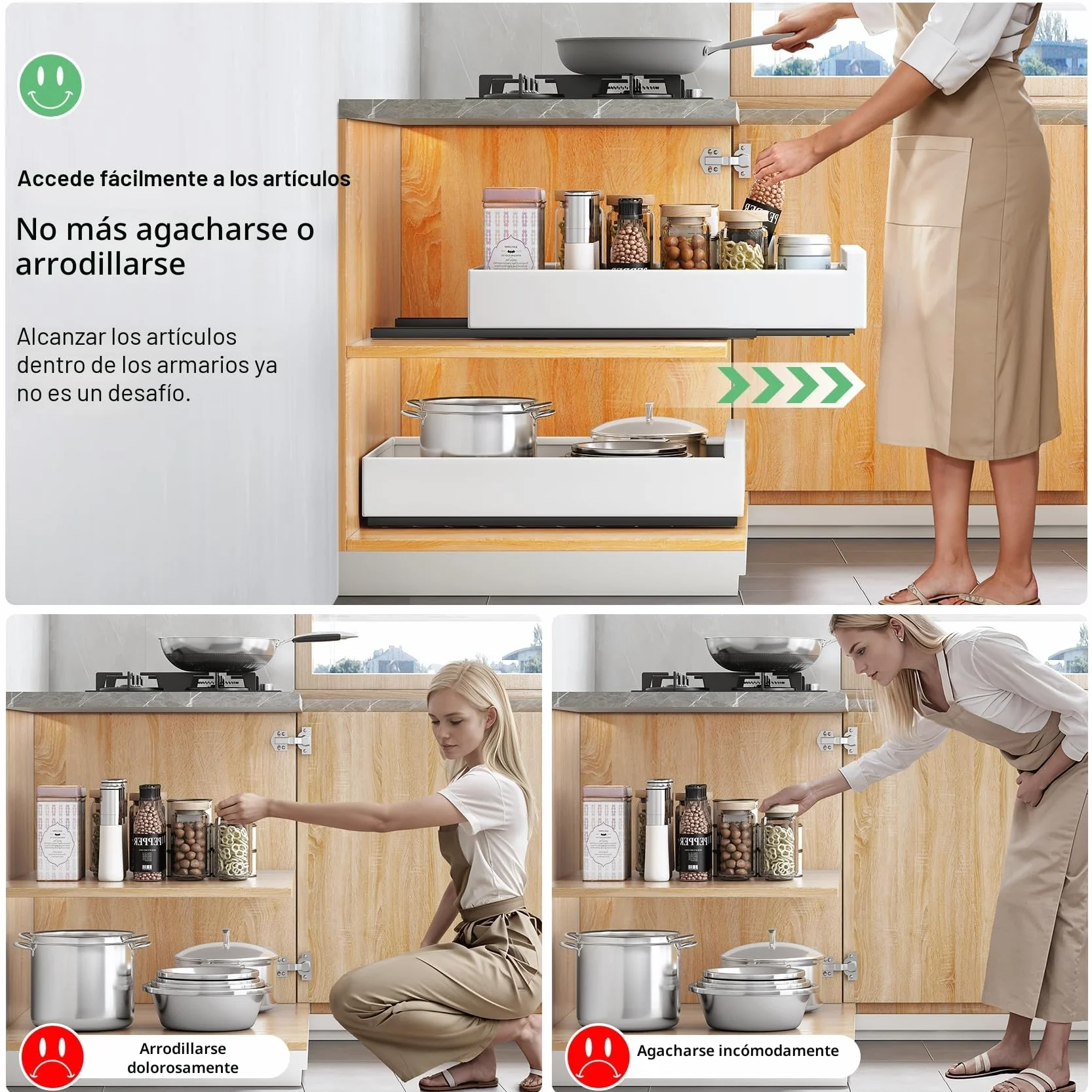 Kitstorack Organizador De Gabinete Extraíble, Estante Extraíble, Cajones Deslizantes Para Armarios De Cocina, Sin Necesidad De Taladrar Ni Clavar, 43 Profundidad X 35 Anchura X 8 Altura cm