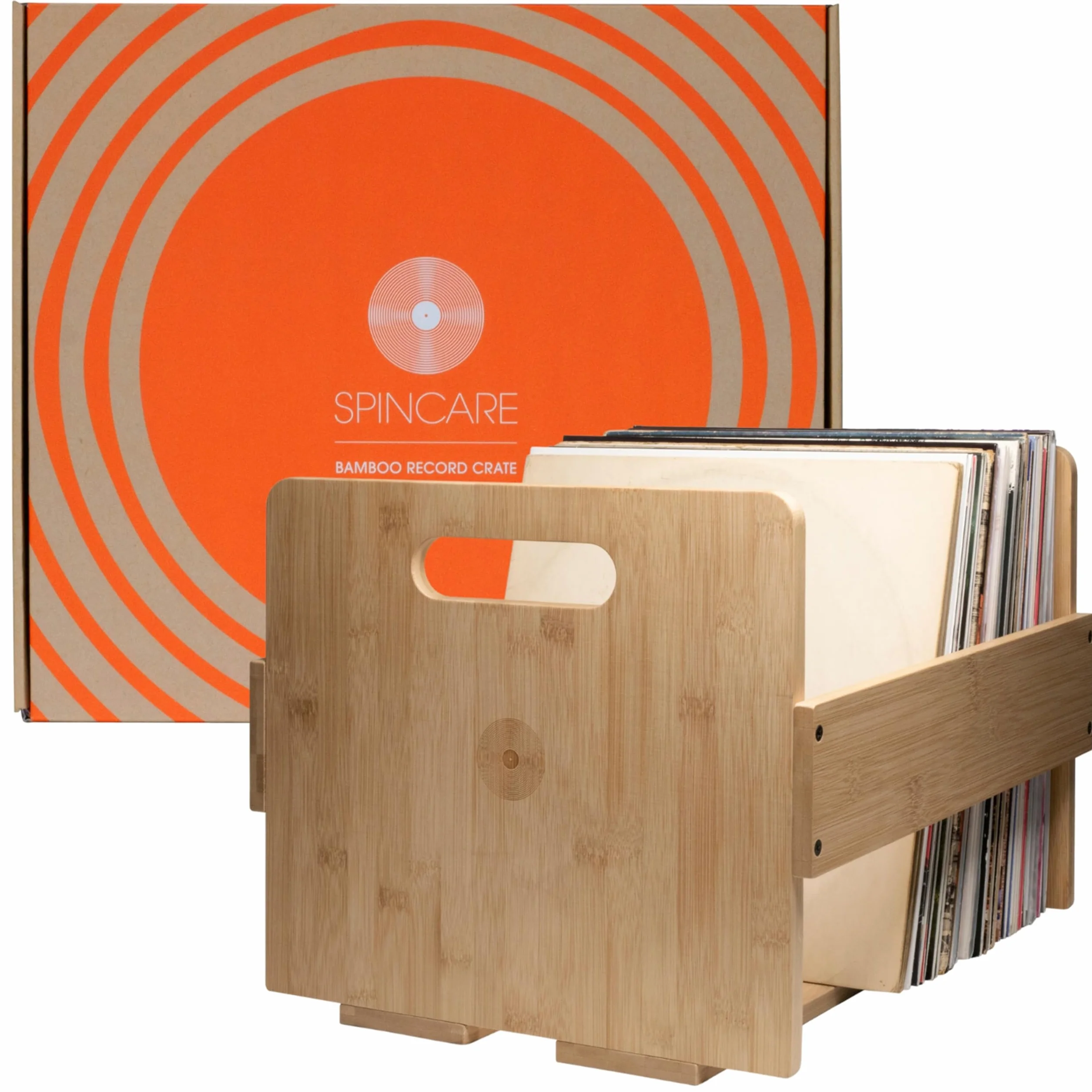SPINCARE Caja de Almacenamiento para Discos de Vinilo de Madera de Bambú Premium 12 pulgadas Capacidad 80 Discos