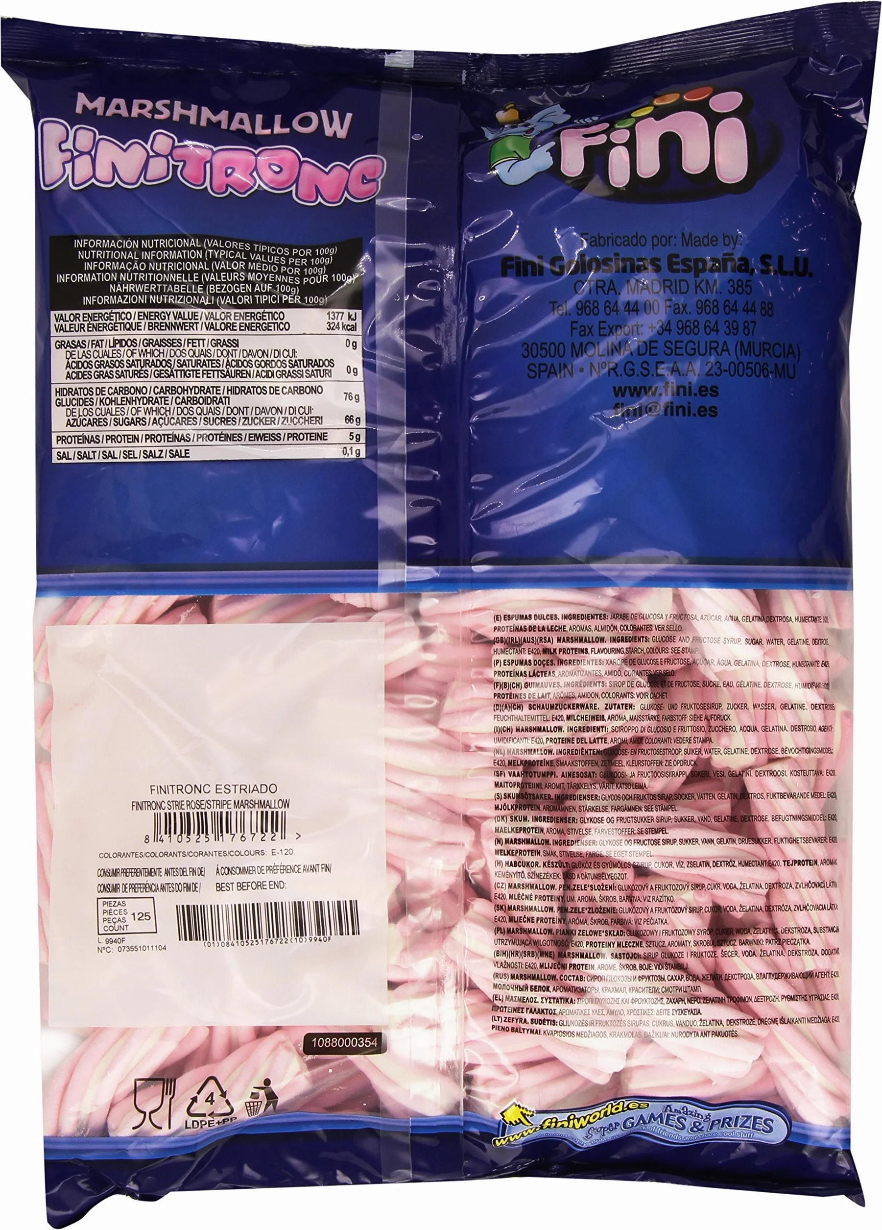 Fini Tronc Marshmallow Estriado Espumas Dulces 125 piezas