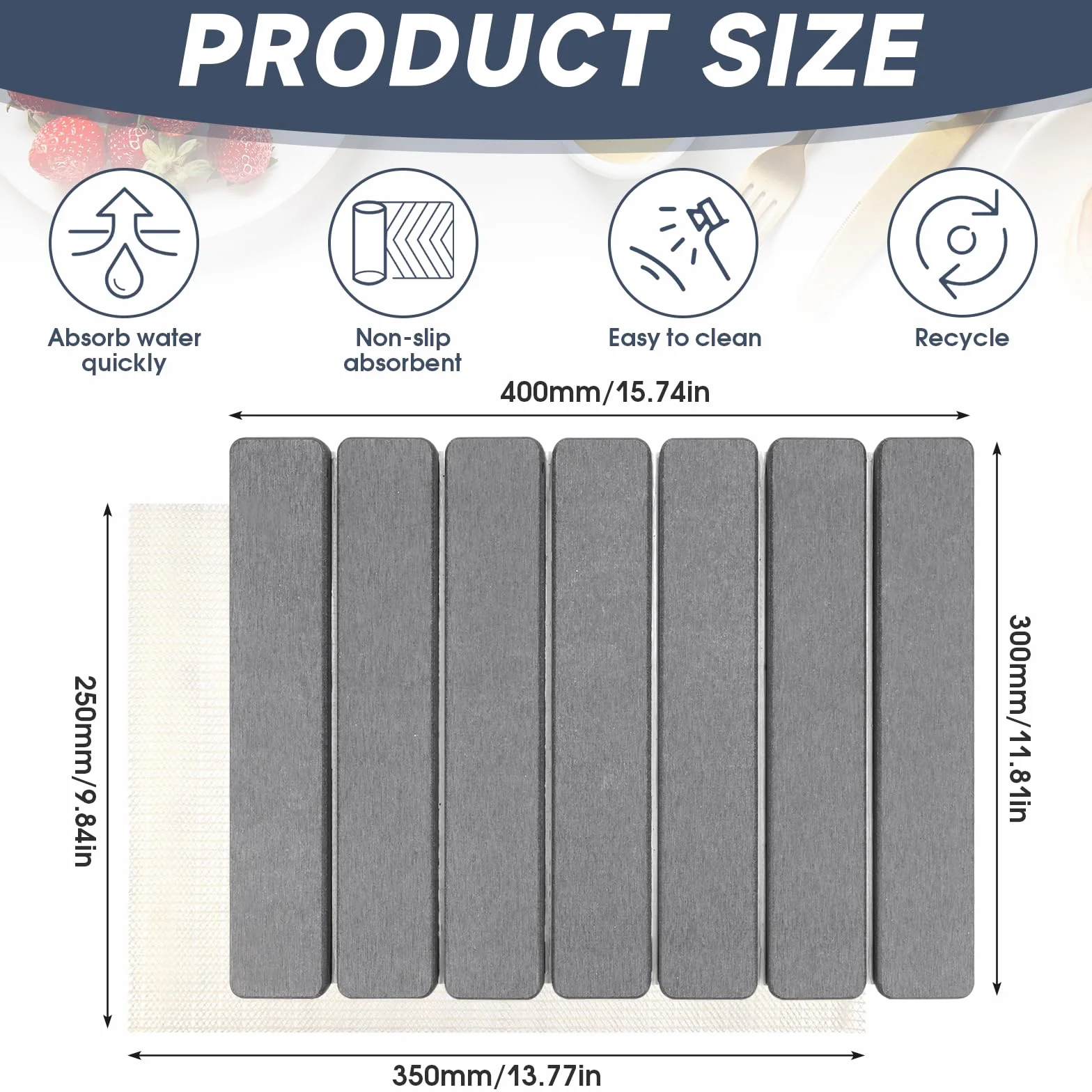 Mumjooyi Alfombrilla Escurreplatos de Diatomita Absorbente de Agua para Cocina Alfombrilla Fregadero Cocina Plegable Plegable Secado Rápido para Vajilla Tazas Cubiertos Gris Oscuro (Gris, 40*30CM)