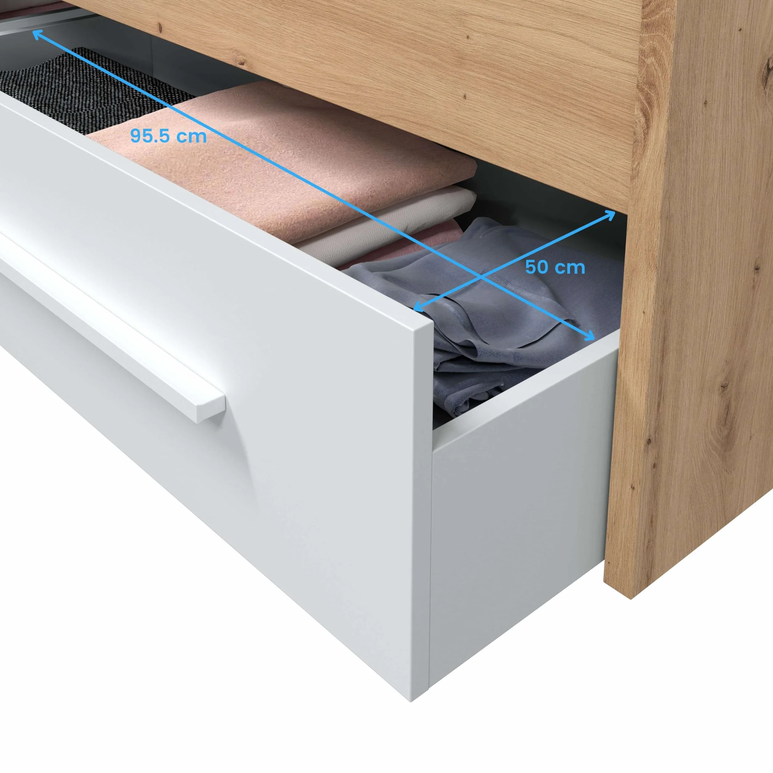 Habitdesign – Cama Individual Juvenil con 2 Cajones, Reversible, Color Blanco Artik y Roble Nodi, 196x97x77 cm – Modelo Noa (Sin Somier)