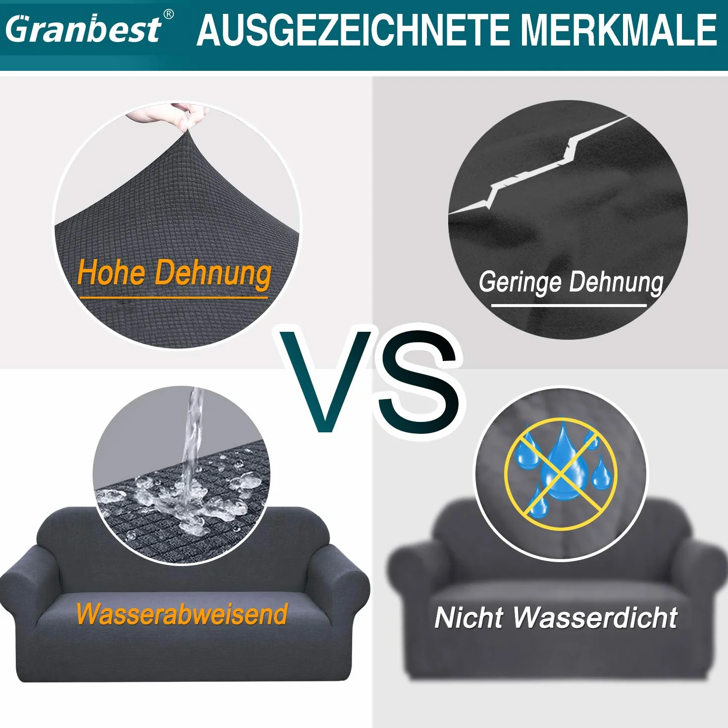 Granbest Funda de sofá elástica 3 plazas Gris