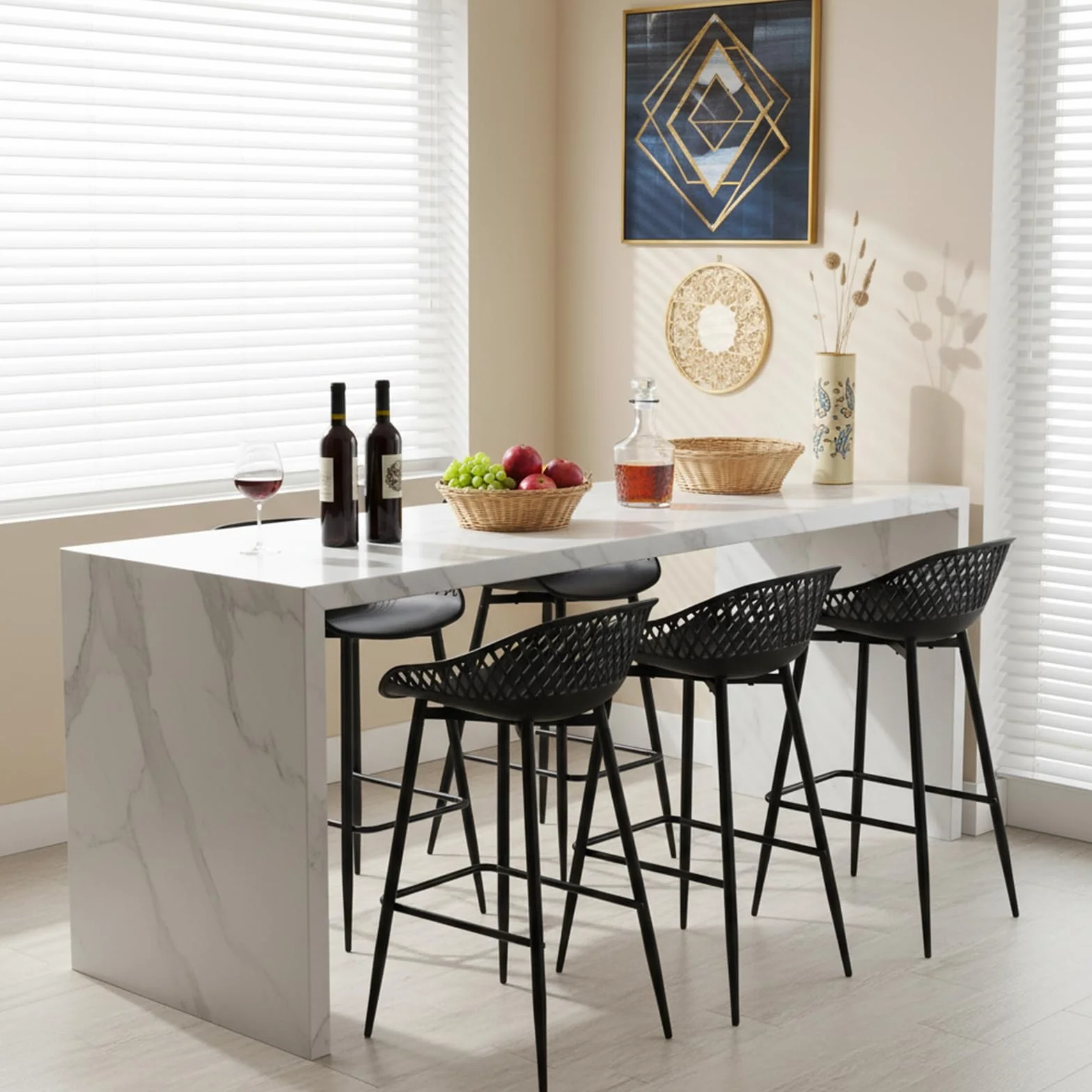 buybyroom Taburetes Altos de Cocina, Juego de 4 Taburetes de Bar con Respaldo, Sillas Altas de Cocina Modernas para Isla de Cocina, Bar o Restaurante, Patas de Metal, Negro