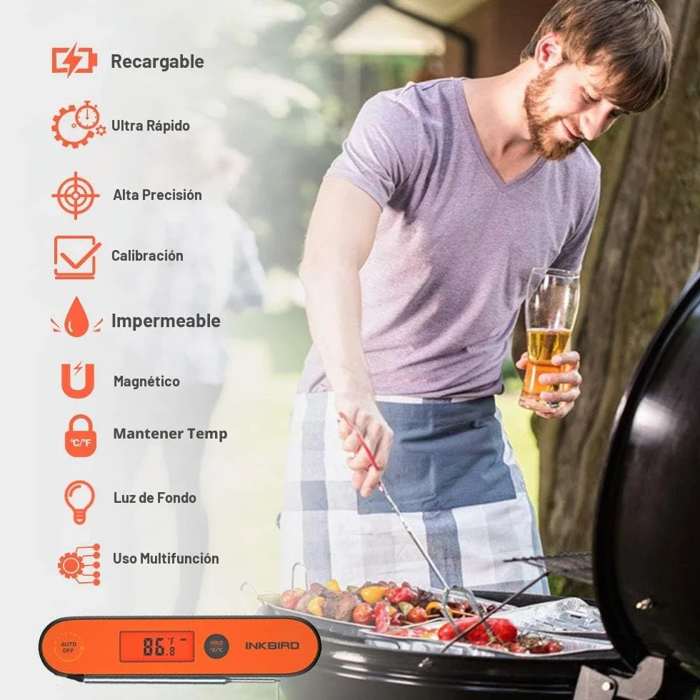 Inkbird IHT-1P Termometro Cocina, Impermeable Termometro Digital Cocina con sonda Larga Acero Inoxidable, Termómetro para carne Lectura Rápida，Conmutable °C/°F, Apto Para Parrilla, Carne, Líquidos