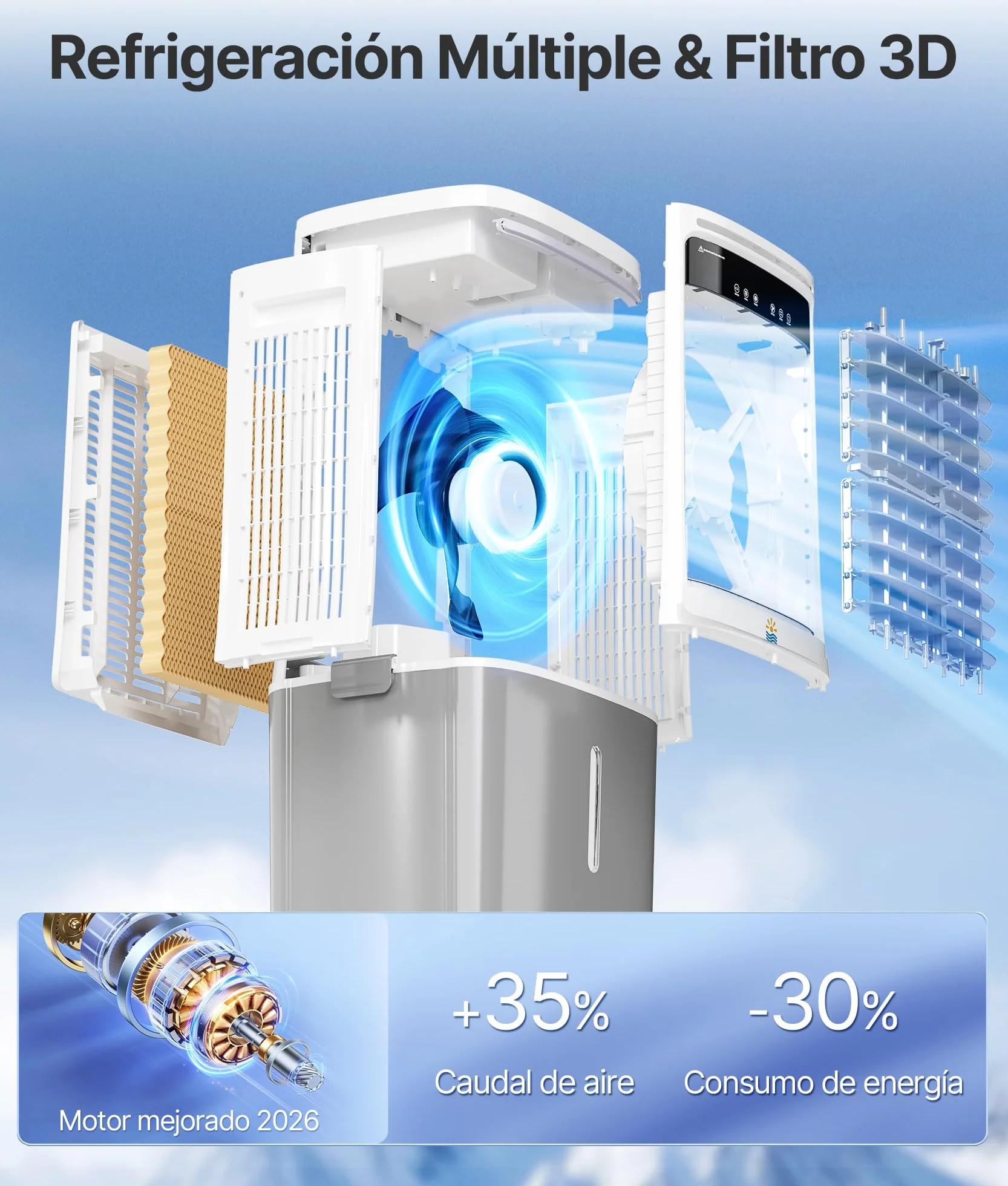 Enfriador de Aire Portátil 25L con Agua - Alternativa al Aire Acondicionado Portatil, Climatizador Evaporativo Portátil Oscilación 80°, Mando, Temporizador 12H, Blanco
