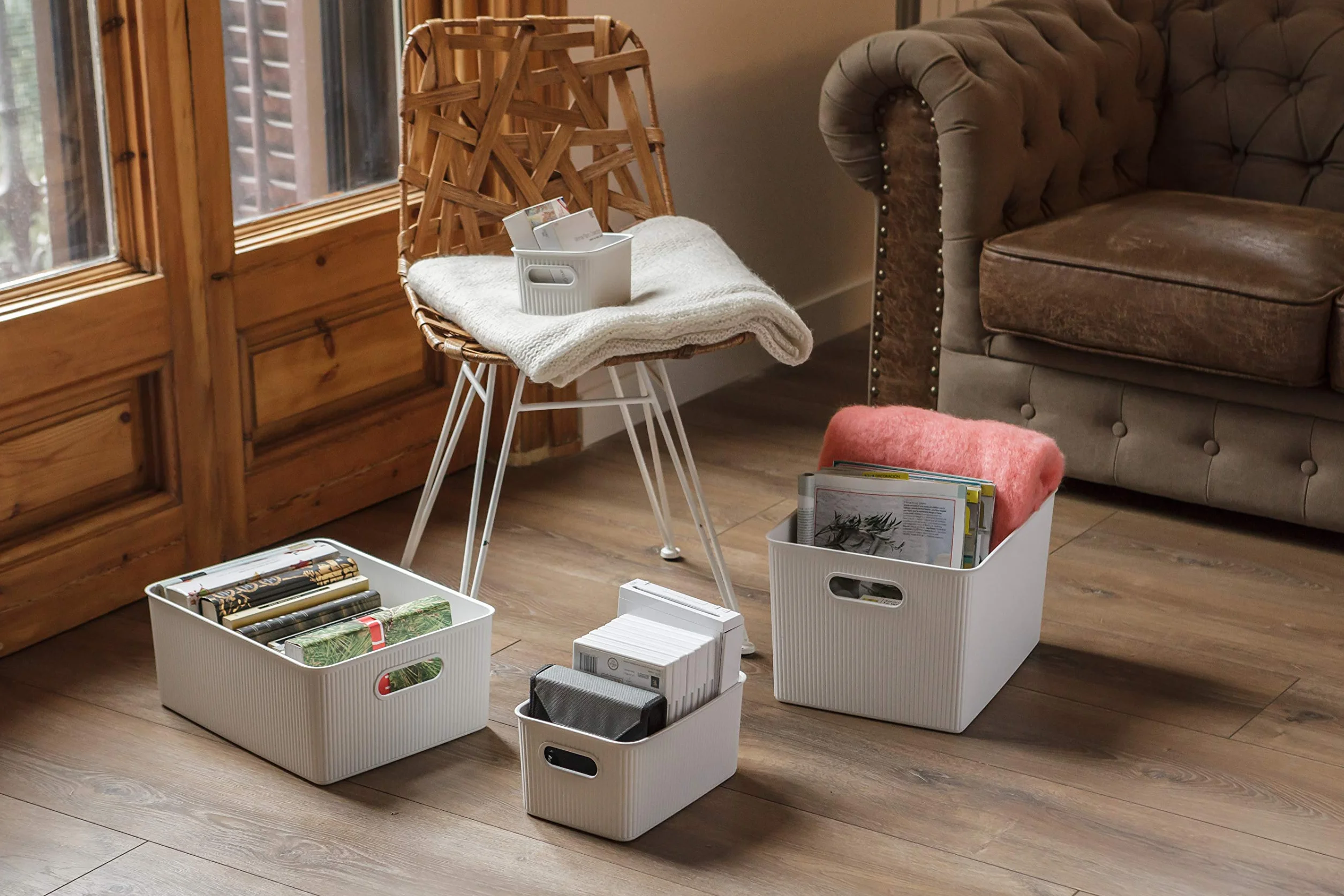 Tatay Cesta Almacenaje Plastico 22 L Baobab Caja Organizadora Asas Integradas Plástico Reciclado Libre de BPA 29,4x38,5x23 cm Blanco