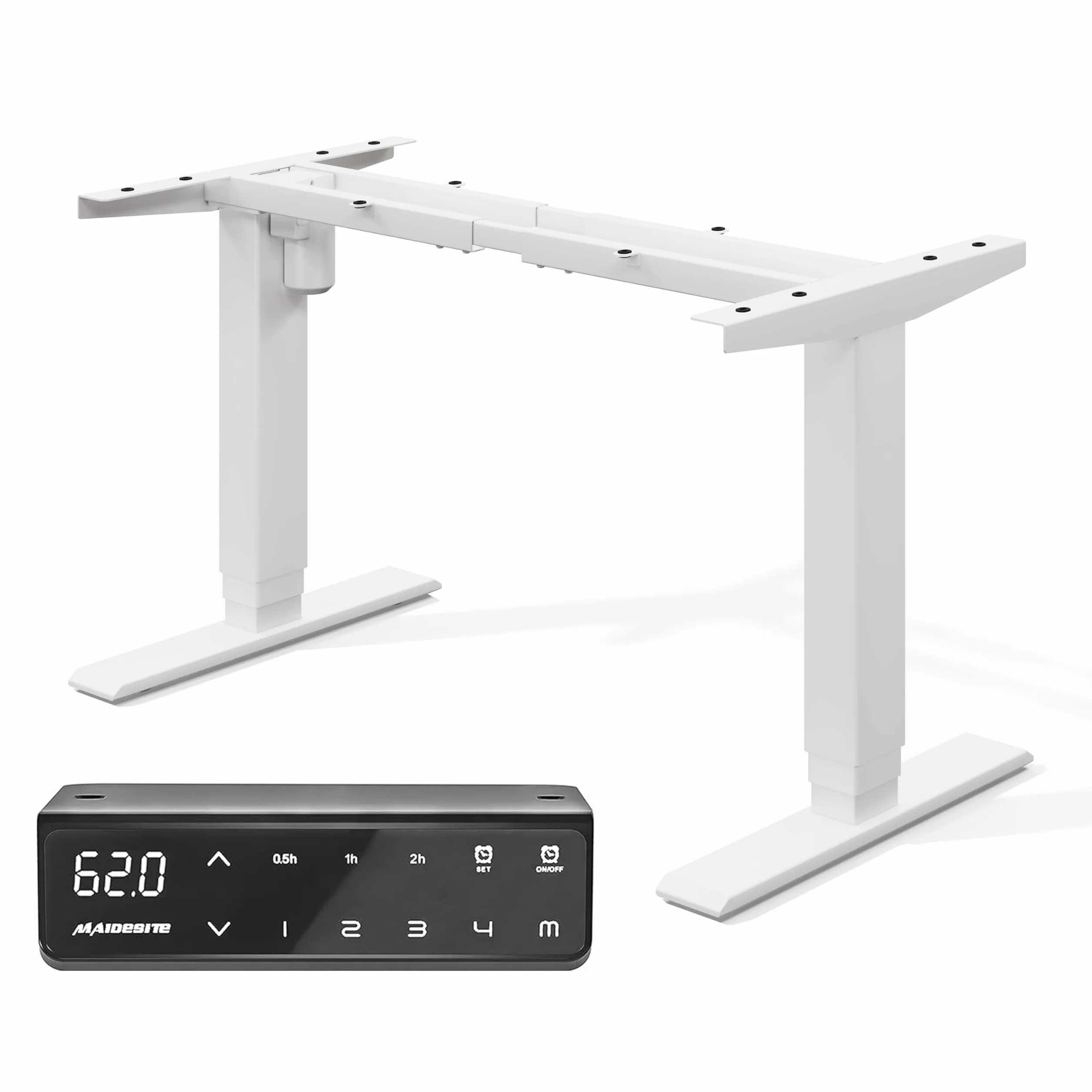 MAIDeSITe Escritorio Eléctrico de Altura Ajustable con Patas Cuadradas, Motor Silencioso y de bajo Consumo, Memoria de 4 Alturas y Recordatorio de Asiento, Escritorio de pie Ergonómico