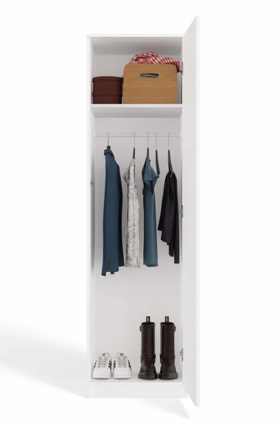 BDW SD-50 Armario, 50 x 50 x 180 cm, 4 estantes, barra para ropa Ideal para un dormitorio, pasillo, habitación infantil o oficina | Perchero, guardarropa (Blanco)
