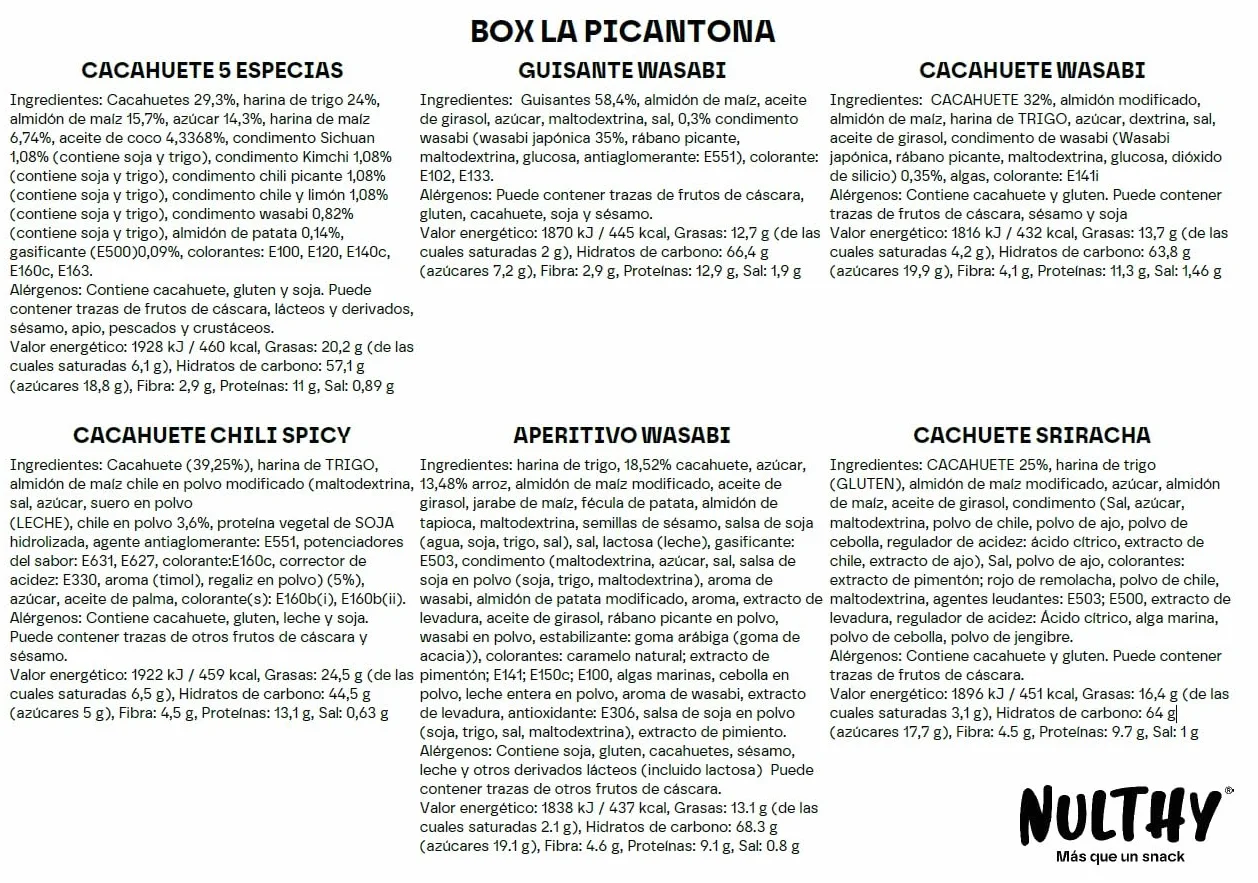 Caja de Aperitivos Picantes La Picantona, 6 Variedades Gourmet, Wasabi y Chili, Snack Exótico Crujiente