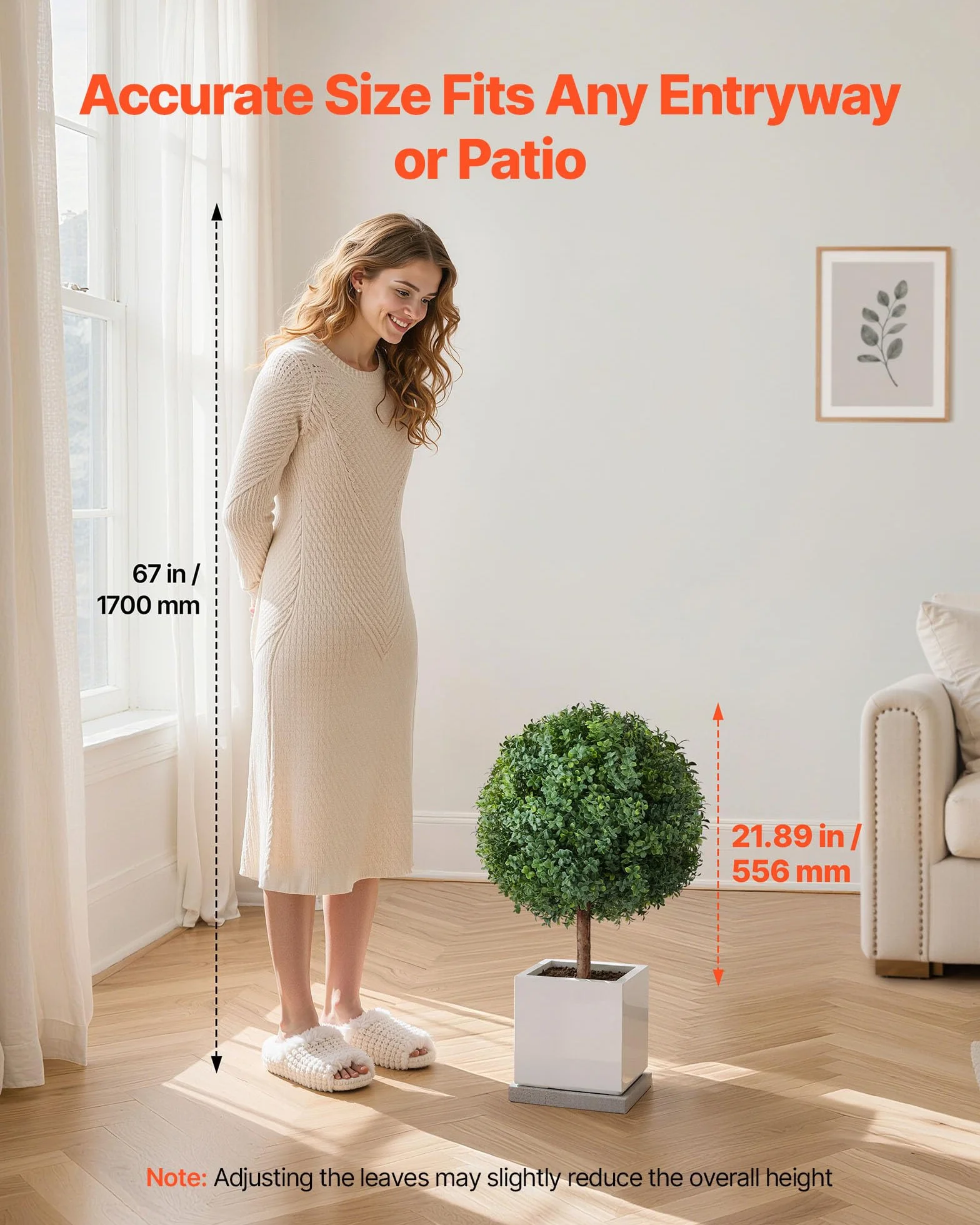 VEVOR Topiario Artificial de Boj con Estaca, Planta Decorativa, para Porche, Exterior e Interior, Patio, Jardín, Balcón y Patio Trasero, Resistente a la Intemperie, 400 x 400 x 686 mm, 2 uds,