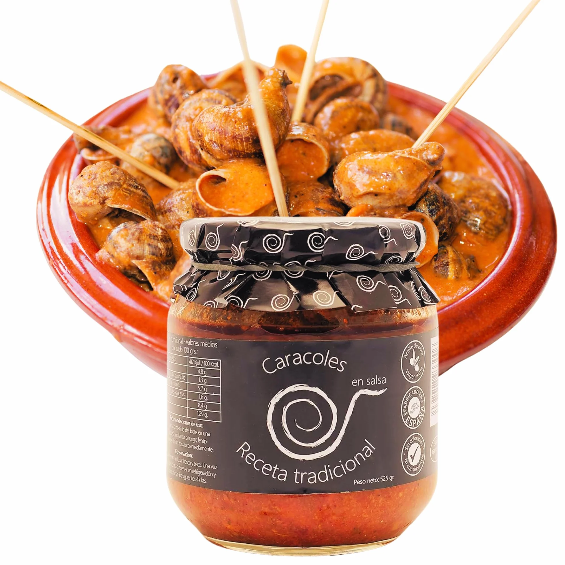 Caracoles en Salsa 550g, Receta Casera con Chorizo y Jamón, Comida Tradicional Española en Conserva Gourmet