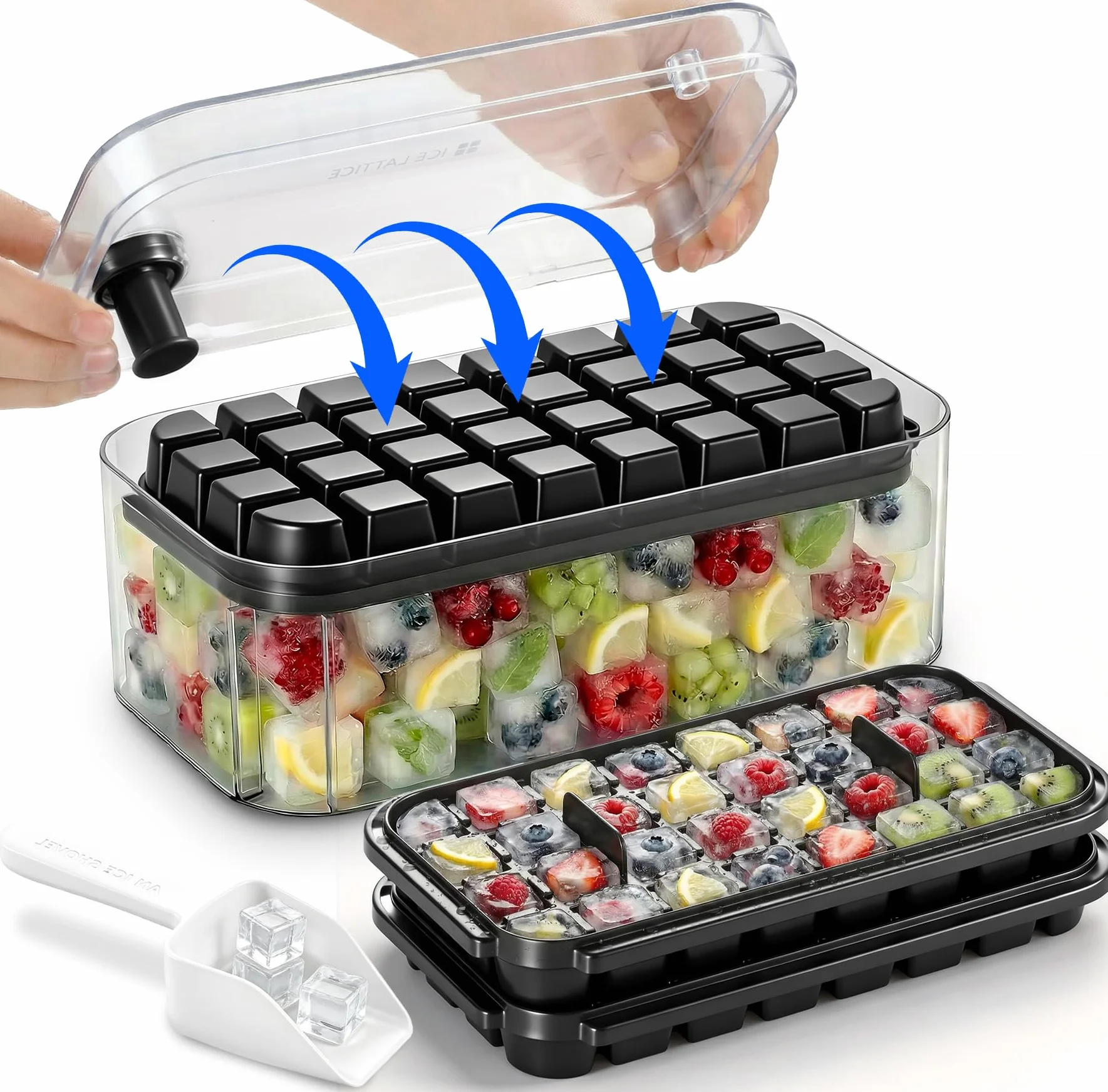 Cubiteras Para Hielo Molde Hielo Reutilizable 64 Cubos Grado Alimenticio Negro