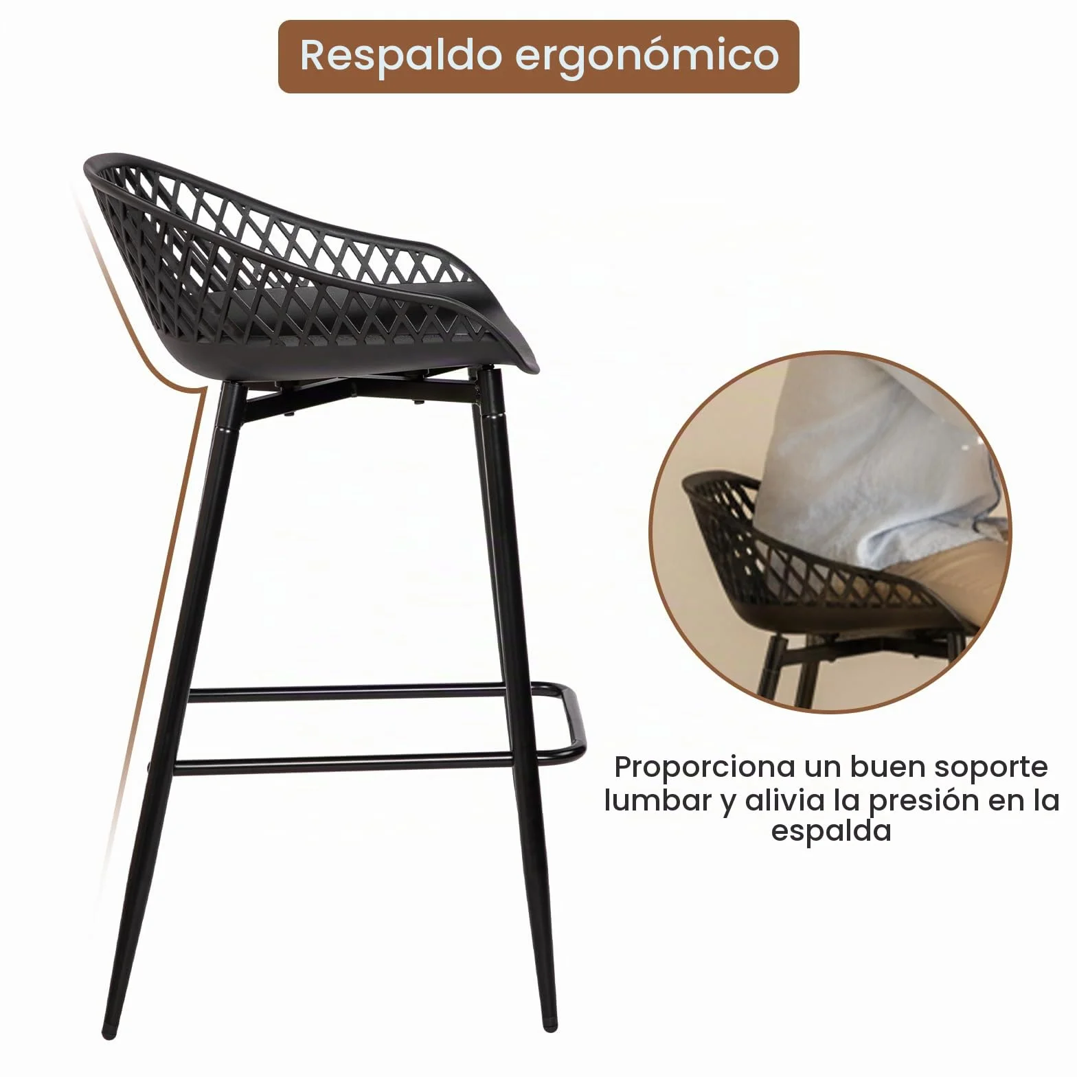 buybyroom Taburetes Altos de Cocina, Juego de 4 Taburetes de Bar con Respaldo, Sillas Altas de Cocina Modernas para Isla de Cocina, Bar o Restaurante, Patas de Metal, Negro