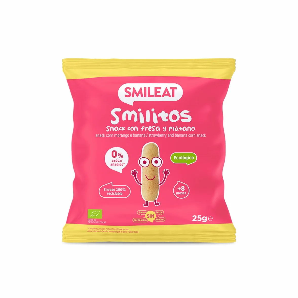 Smileat Smilitos Snack Fresa y Plátano 25g Merienda para Bebés 8 Meses